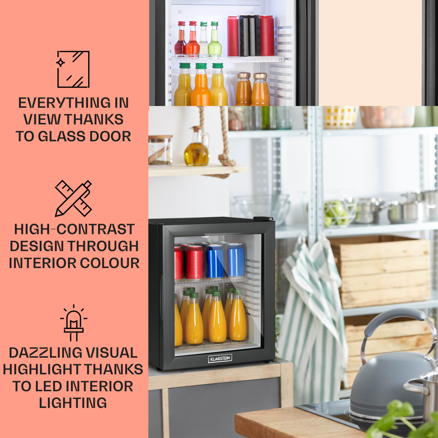 Klarstein MKS-13, minibar, 30 l, energet. trieda F, čierna, sklo – Obrázok 3