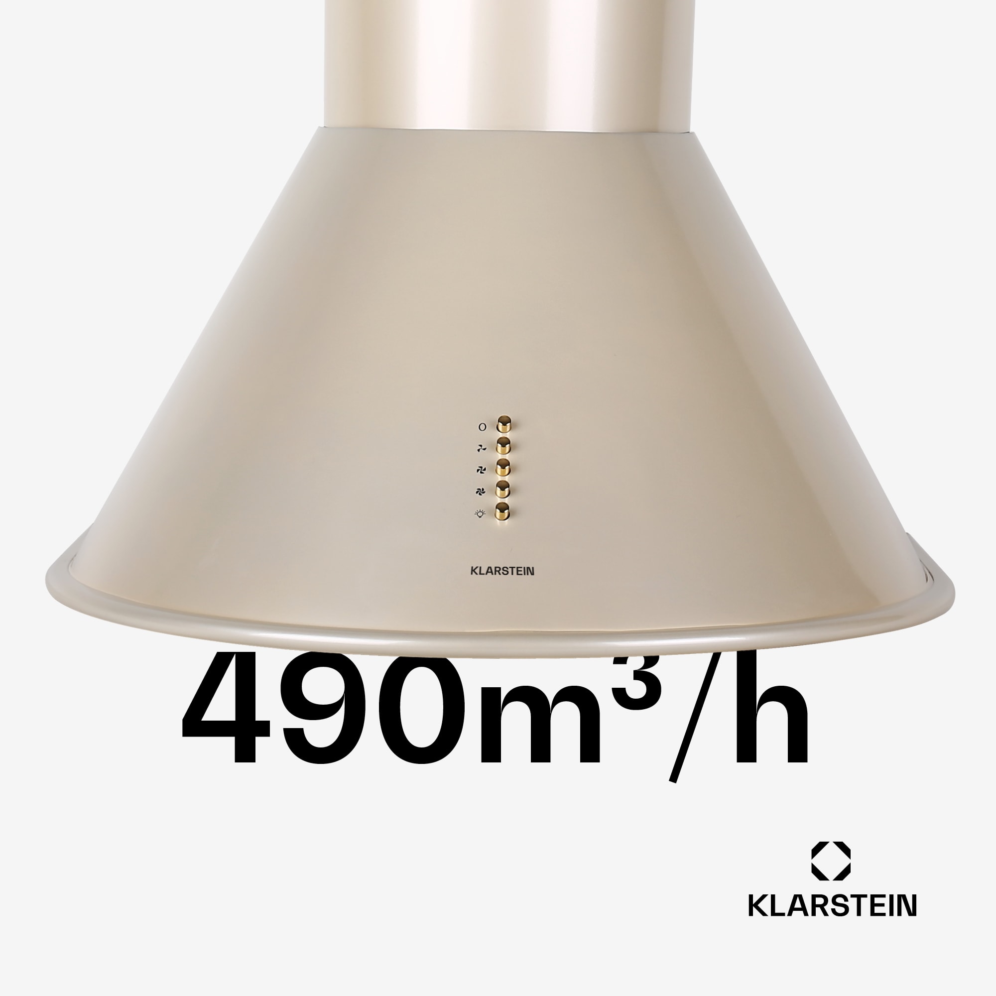 Klarstein Lumio, digestor, 60 cm, komínový, 490 m³/h, retro dizajn, nehrdzavejúca oceľ, champagne – Obrázok 4