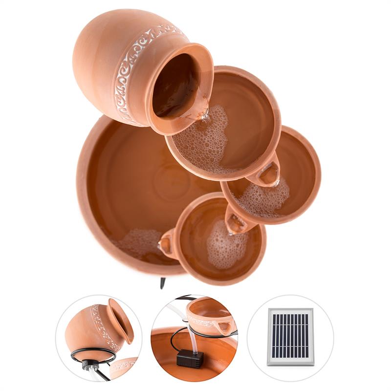 Blumfeldt Empoli, kaskádová fontána, terakota, 5 úrovní, 200 l/h, solárna, 2 W, LED – Obrázok 2