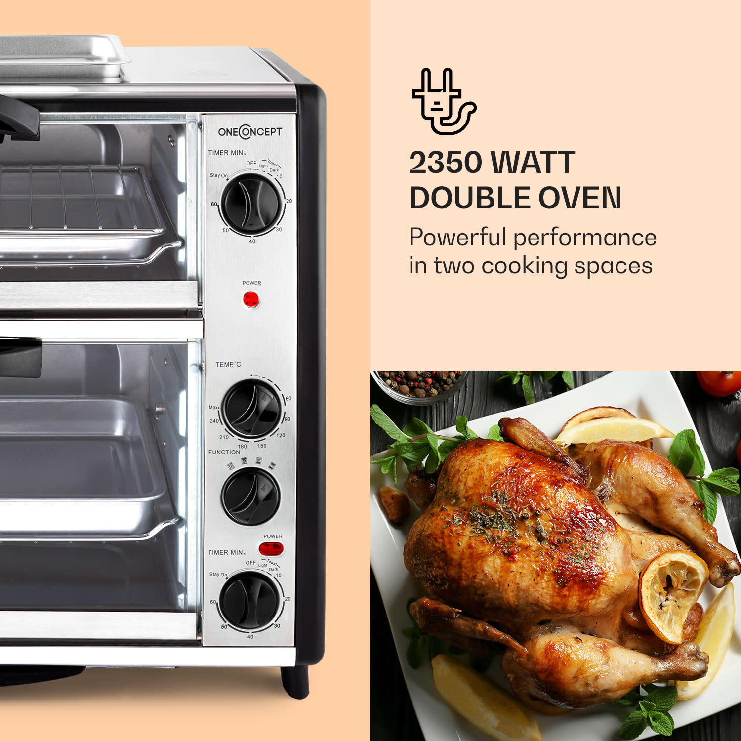 OneConcept All-You-Can-Eat, dvojitá minirúra s grilovaciou platňou, 42 l, 2350 W – Obrázok 2