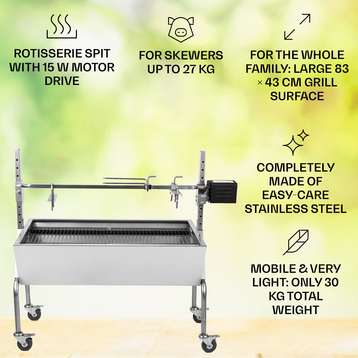 OneConcept Sauenland, gril na prasiatko s elektromotorom, otočný špíz – Obrázok 2
