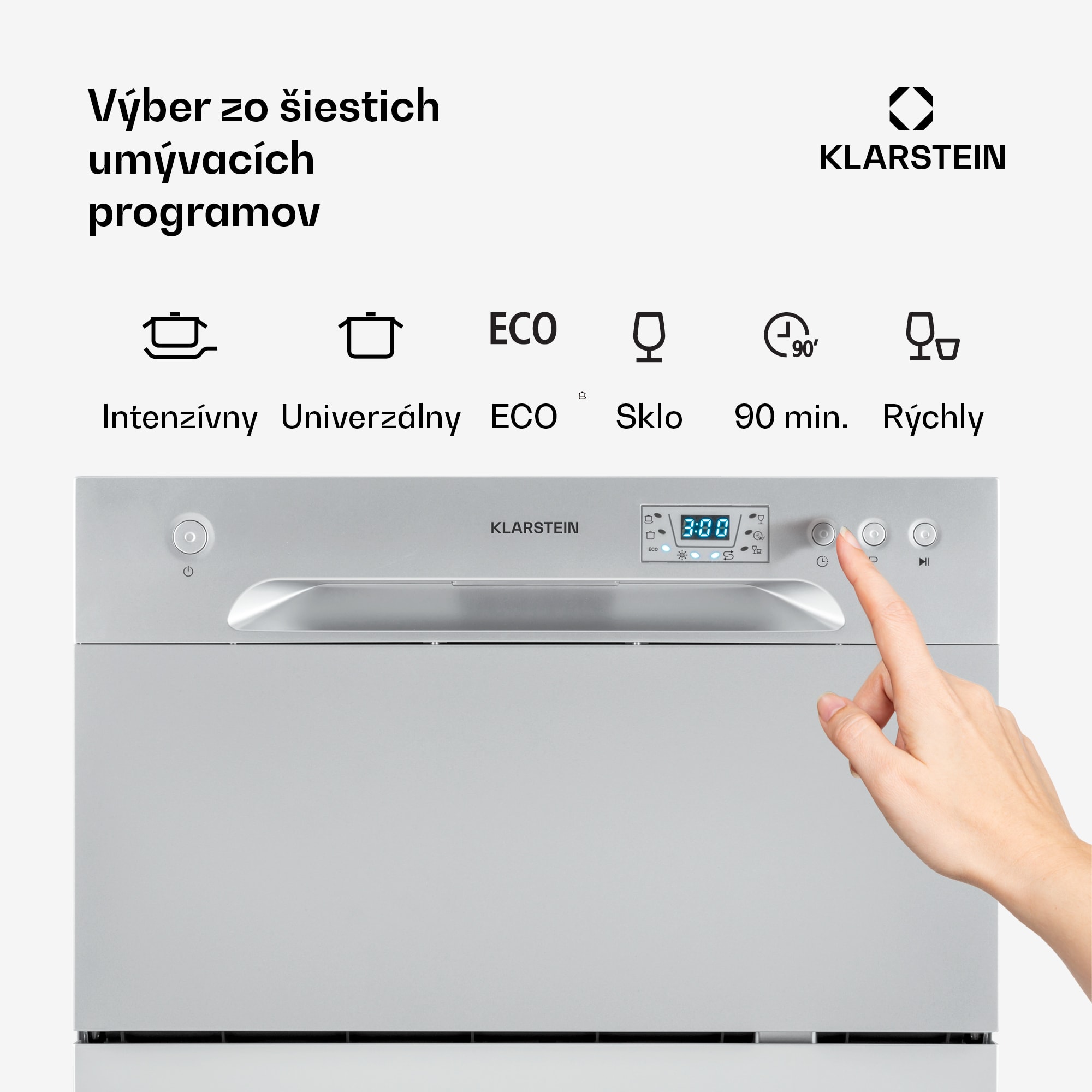 Klarstein Amazonia 6, umývačka riadu, 1300 W, na 6 súprav riadu, energet. trieda F, 49 dB, tlačidlové ovládanie – Obrázok 3