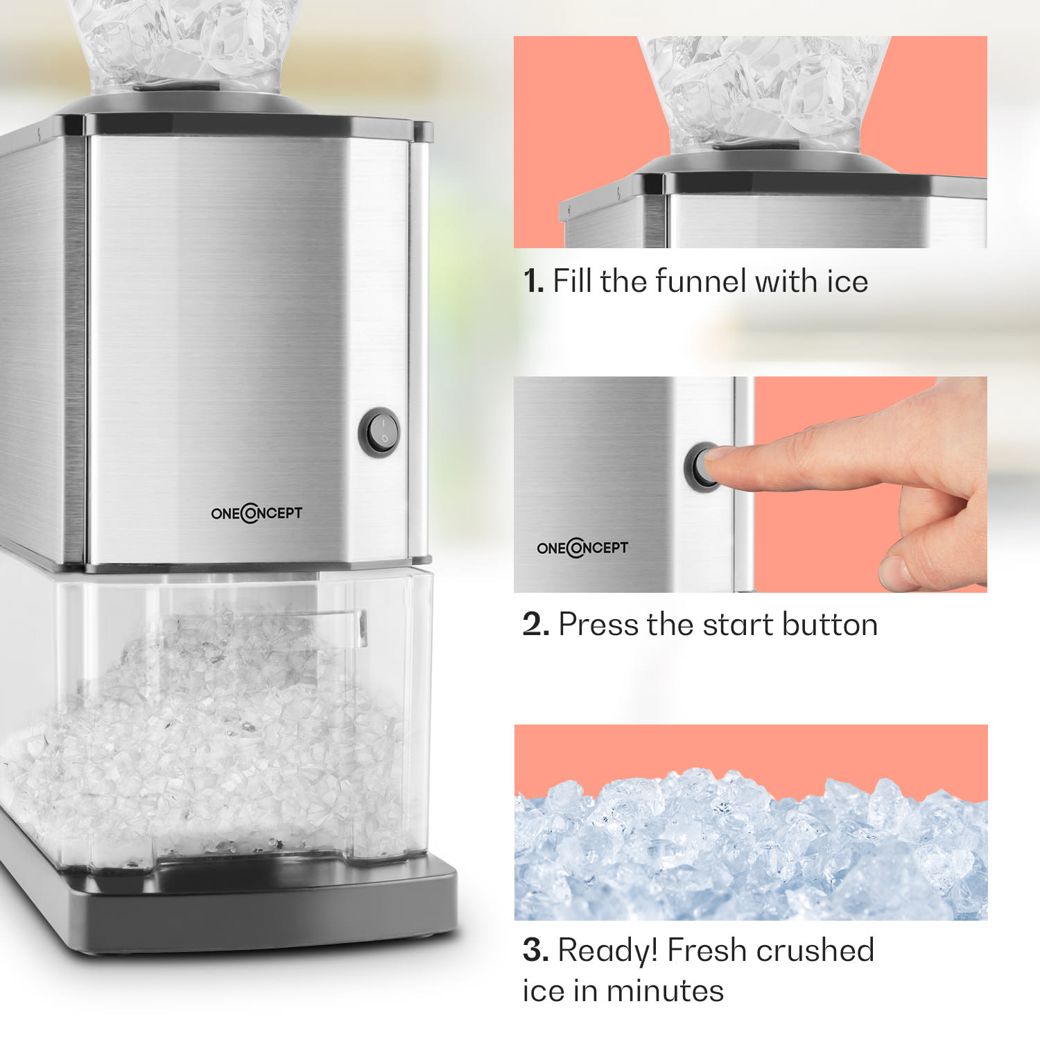 OneConcept Icebreaker, drvič ľadu, 15 kg/h, objem 3,5 l, zásobník na ľad, nehrdzavejúca oceľ – Obrázok 4