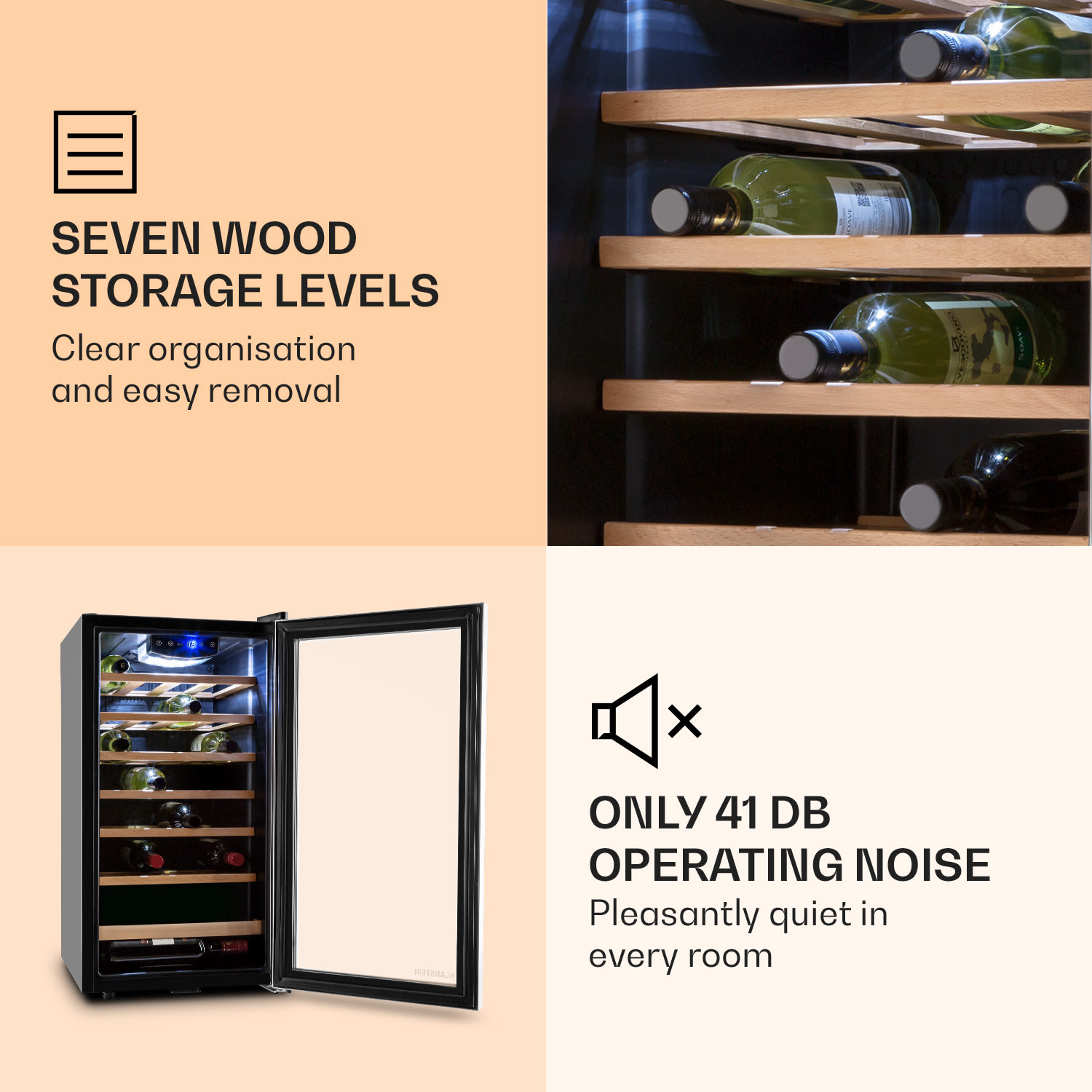 Klarstein Vivo Vino 26, 88 l, vinotéka, 26 fliaš, čierna, LED – Obrázok 5