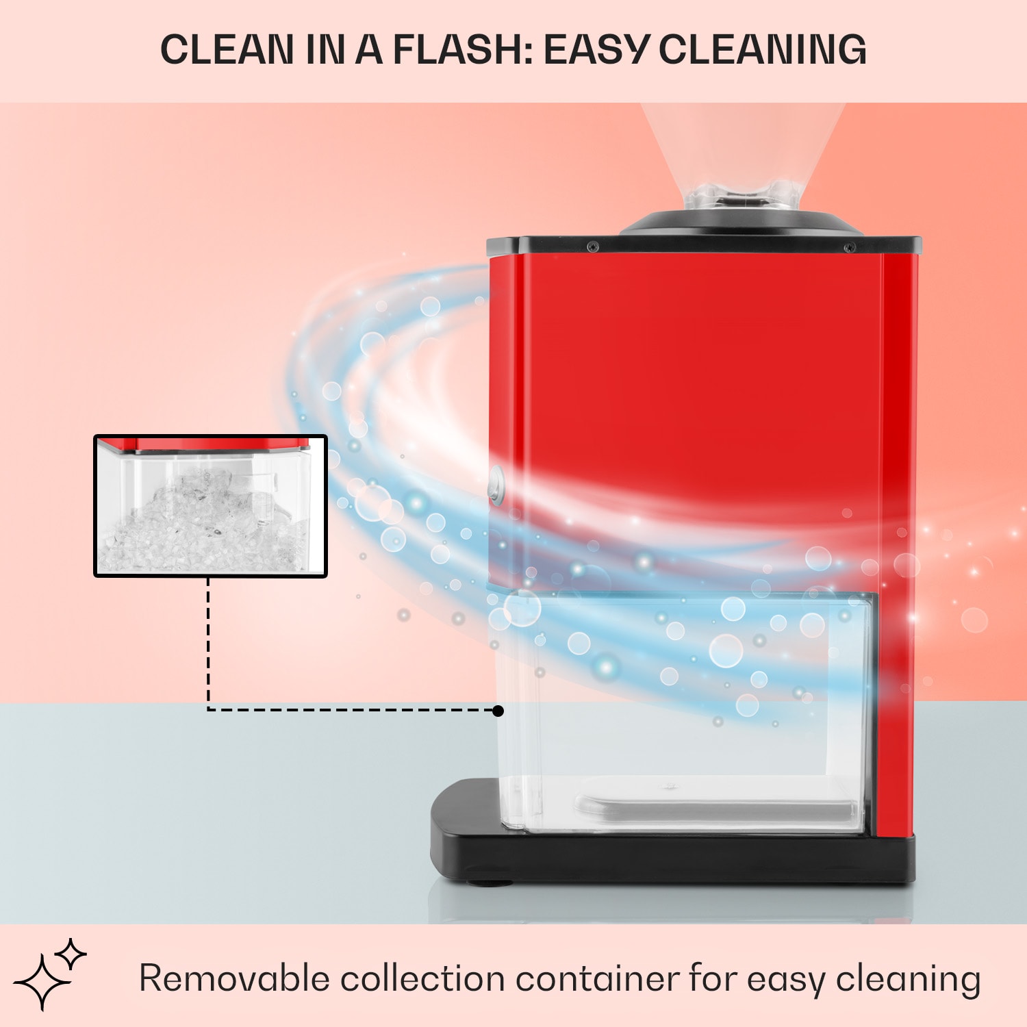 OneConcept Icebreaker, drvič ľadu, 15 kg/h, objem 3,5 l, zásobník na ľad, nehrdzavejúca oceľ, červený – Obrázok 5