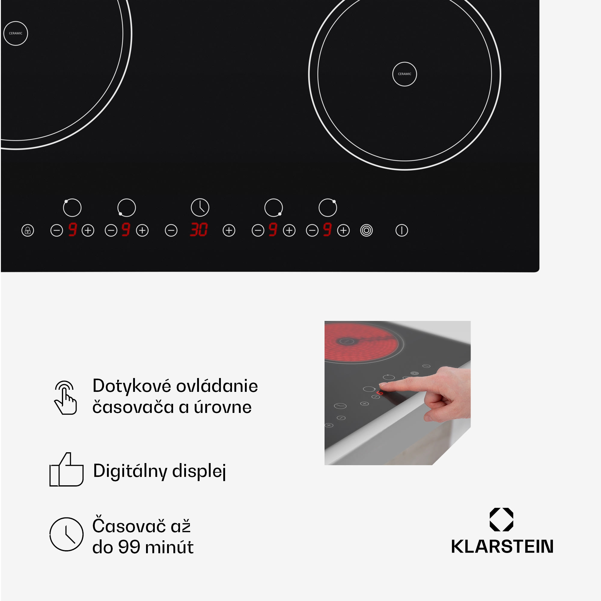 Klarstein Virtuosa, vstavaná varná doska, 6500 W, 4 zóny, 59 x 52 cm, sklokeramika – Obrázok 5