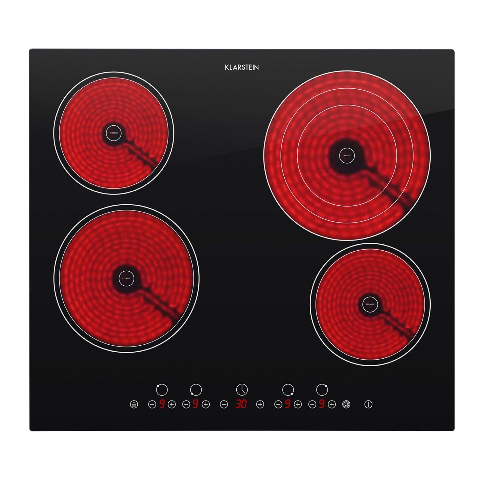 Klarstein Virtuosa, vstavaná varná doska, 6500 W, 4 zóny, 59 x 52 cm, sklokeramika