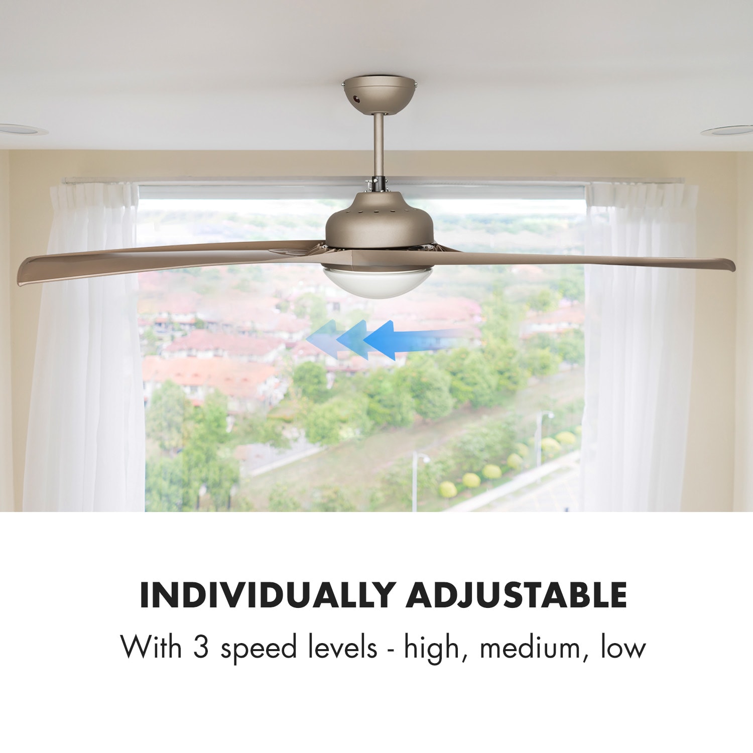 Klarstein Figo, stropný ventilátor, 52", 55 W, stropná lampa, 2 x 42 W, diaľkový ovládač, titán – Obrázok 5