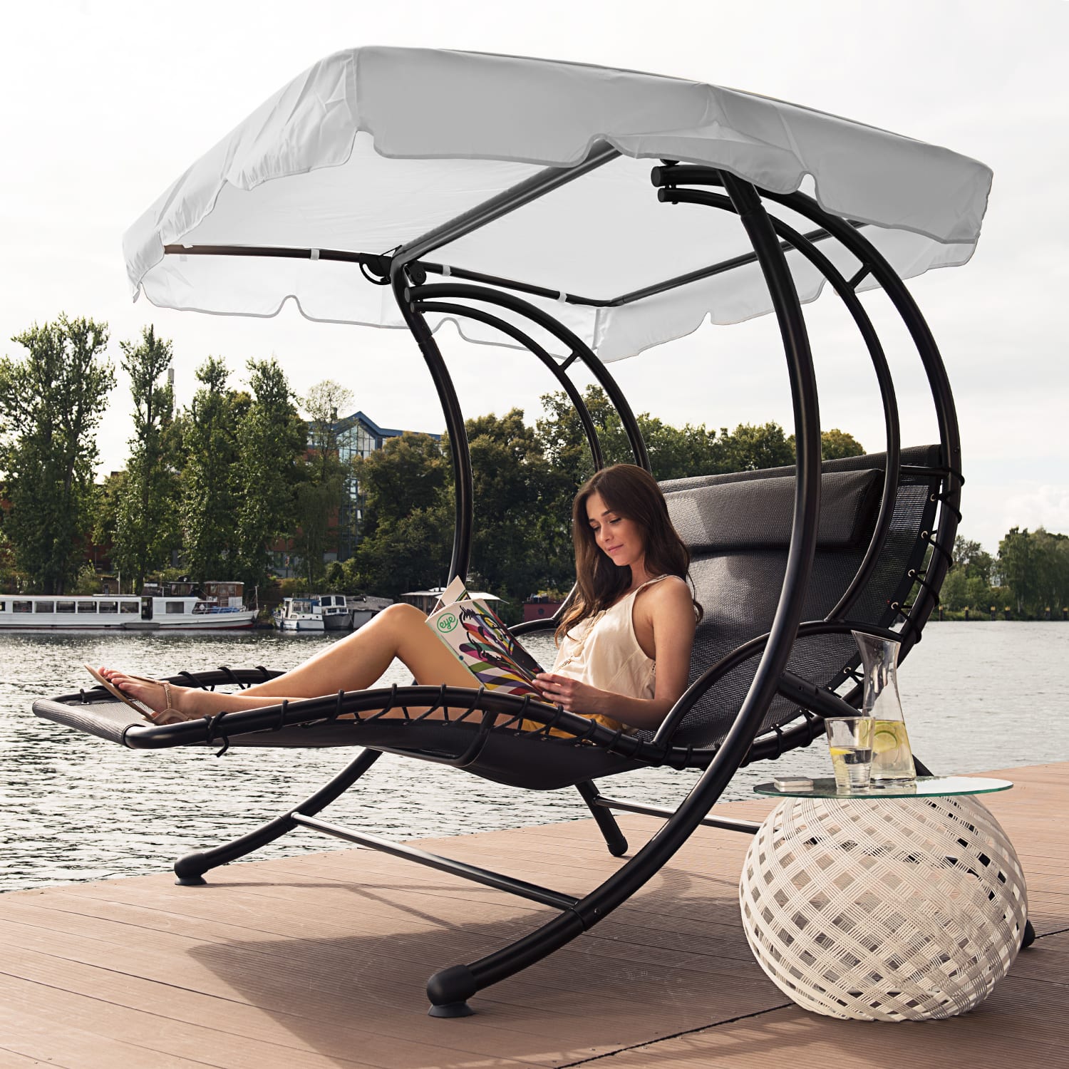 Blumfeldt Aristo, hojdacie ležadlo, záhradné ležadlo, záhradná hojdačka, vrátane vankúša, šedé – Obrázok 4