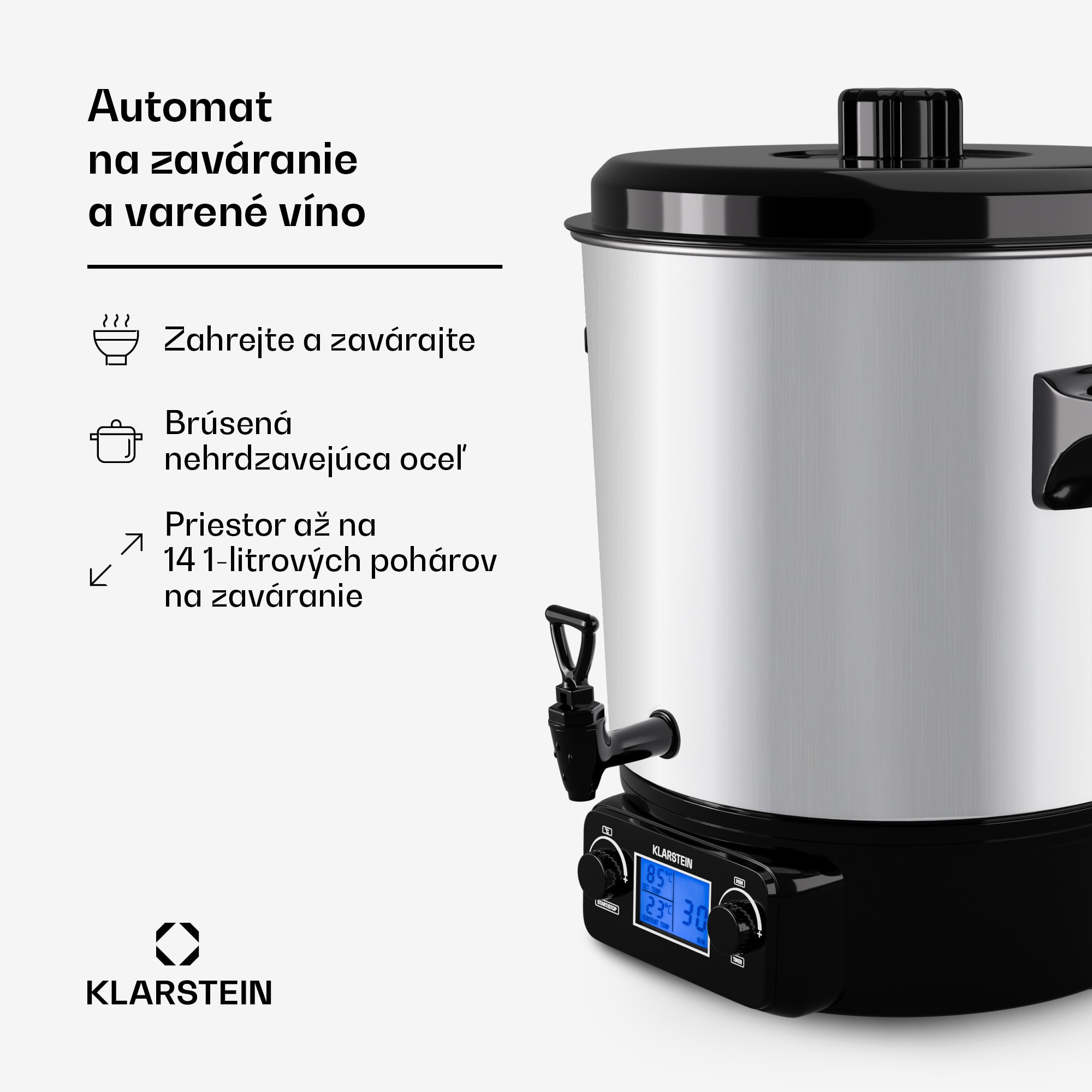 Klarstein Biggie Digital, zavárací hrniec, 27 l, 2000 W, nehrdzavejúca oceľ – Obrázok 2