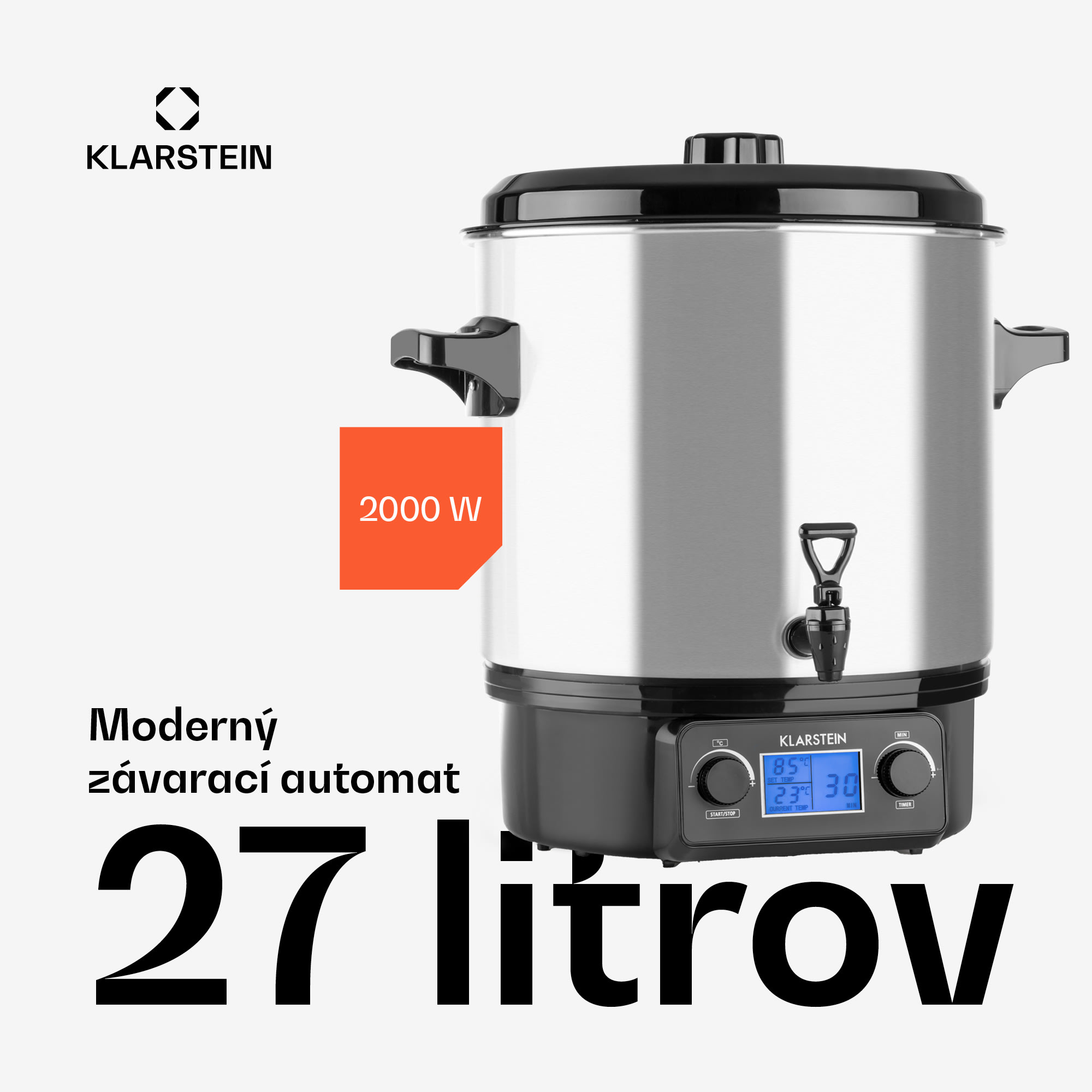 Klarstein Biggie Digital, zavárací hrniec, 27 l, 2000 W, nehrdzavejúca oceľ – Obrázok 3