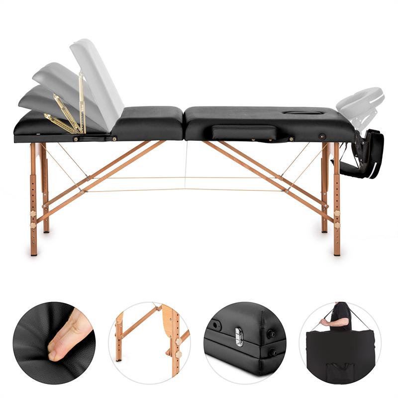 KLARFIT MT 500, masážny stôl, 210 cm, 200 kg, sklápací, jemný povrch, taška, čierny – Obrázok 2