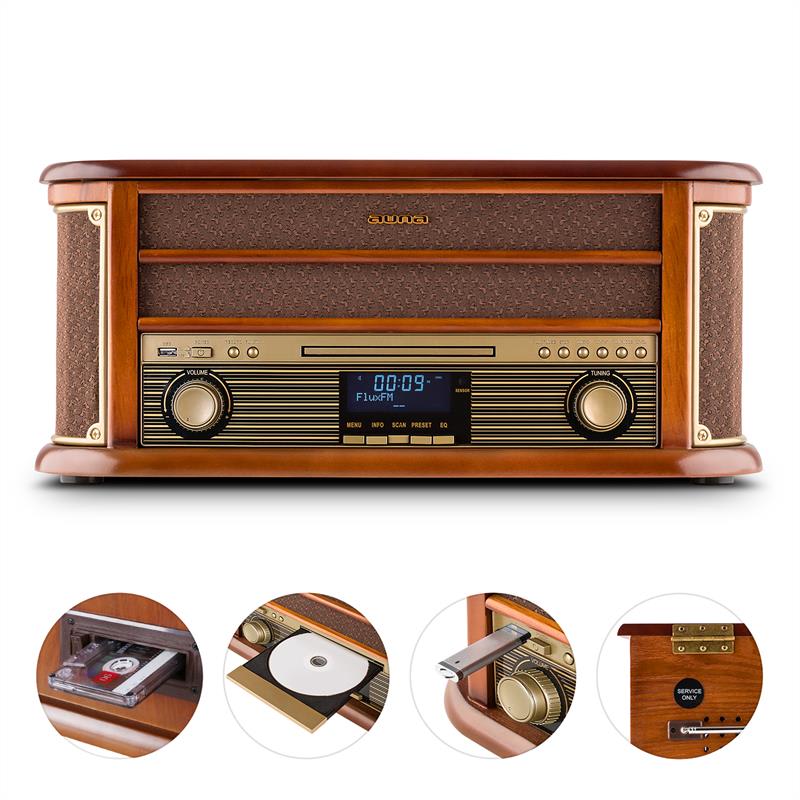 Auna Belle Epoque 1908 DAB, retro stereo systém, gramofón, DAB+ – Obrázok 2