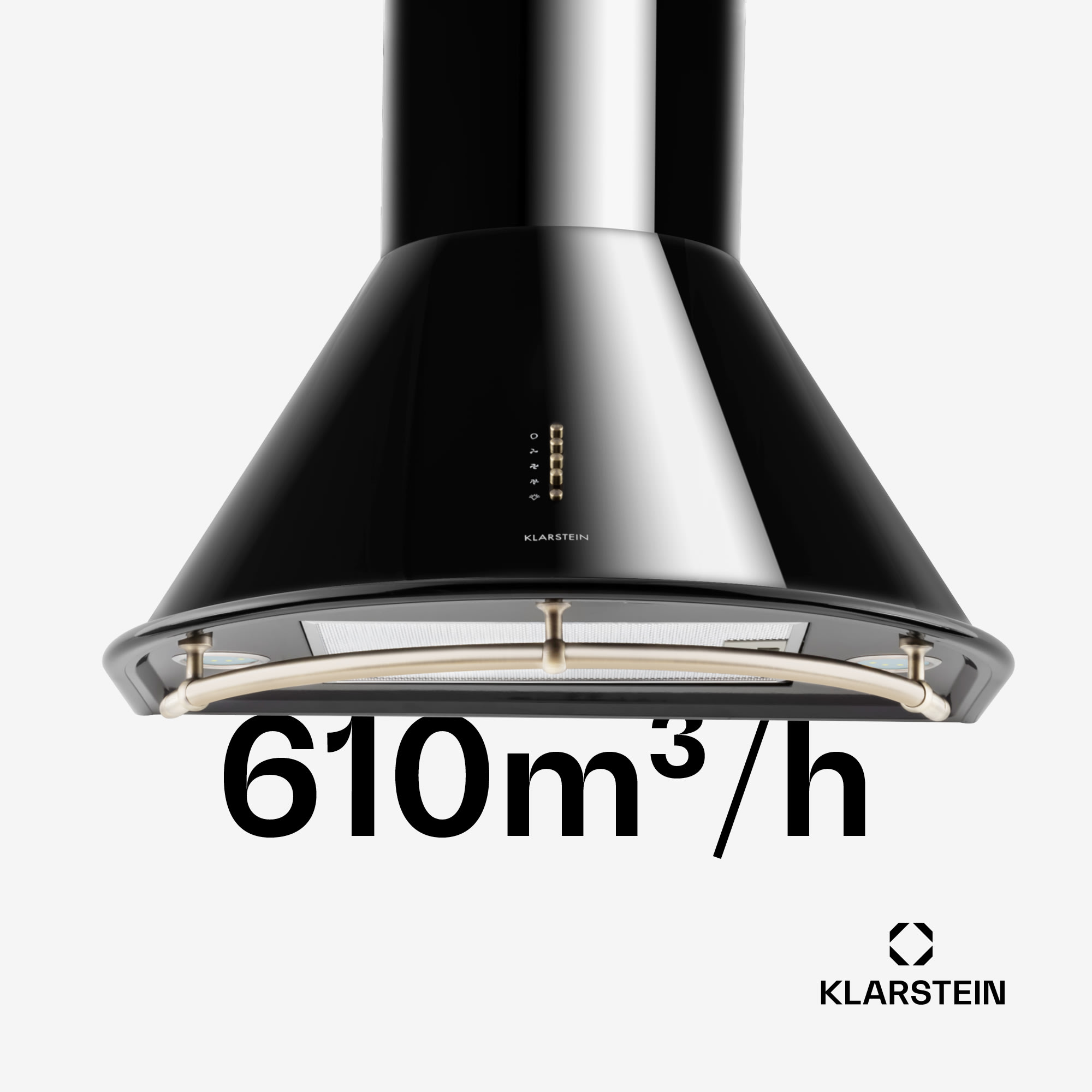 Klarstein Lumio Neo, digestor, 60 cm, komínový, 610 m³/h, retro dizajn, nehrdzavejúca oceľ, čierny – Obrázok 4