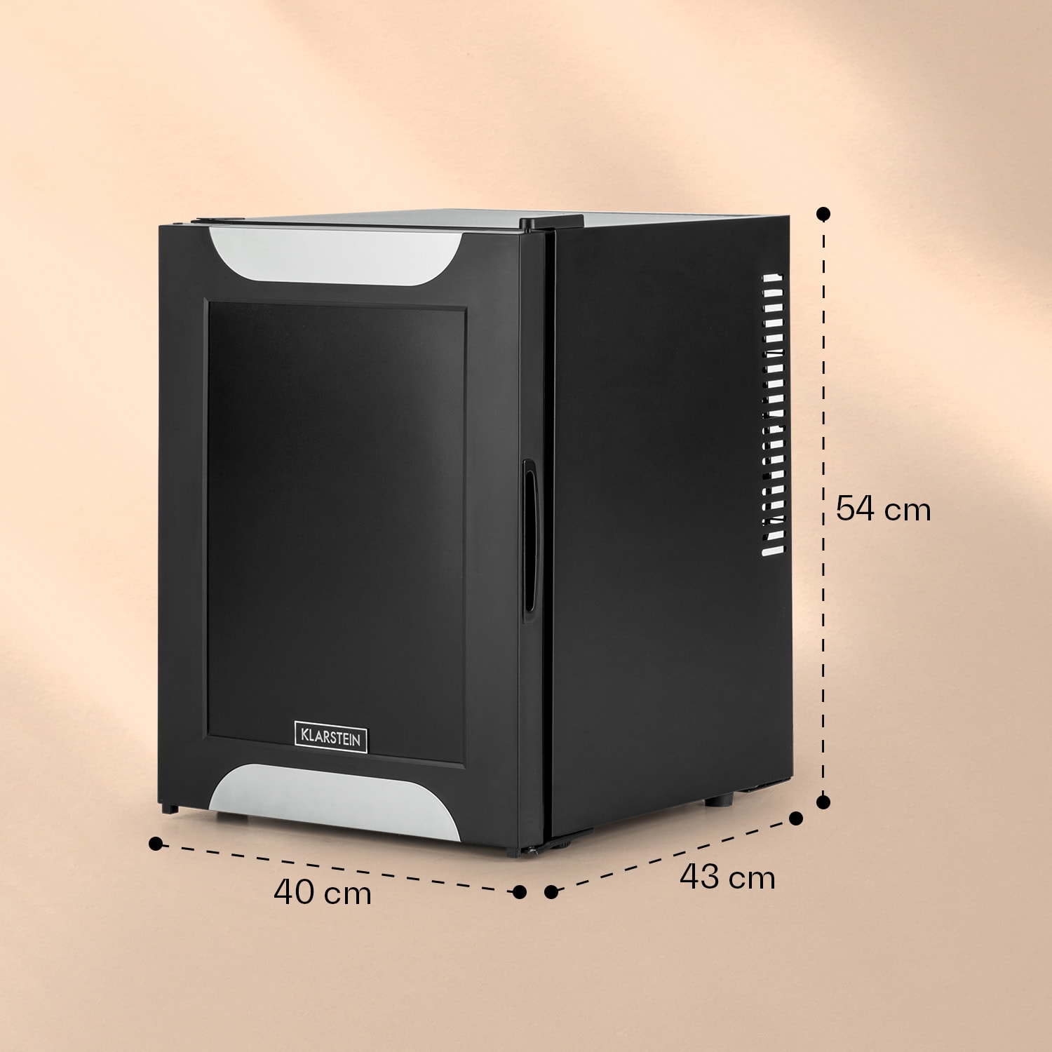 Klarstein Happy Hour, mini chladnička, 33 l, nehlučná, energet. trieda G, čierna s dekoratívnymi dverami – Obrázok 5