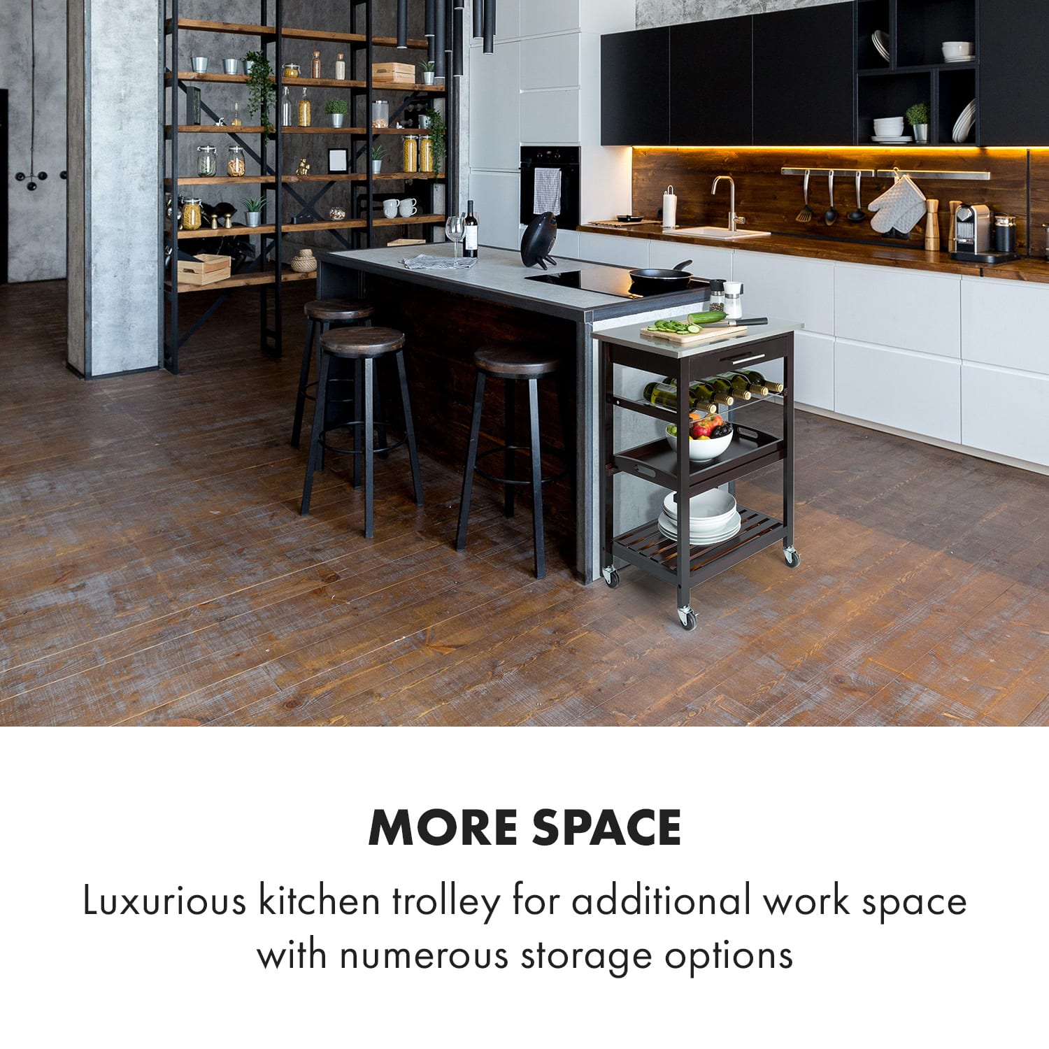 Klarstein Vermont, servírovací vozík, kuchynský vozík, 5 poschodí, drevo, ušľachtilá oceľ, mobilný – Obrázok 2