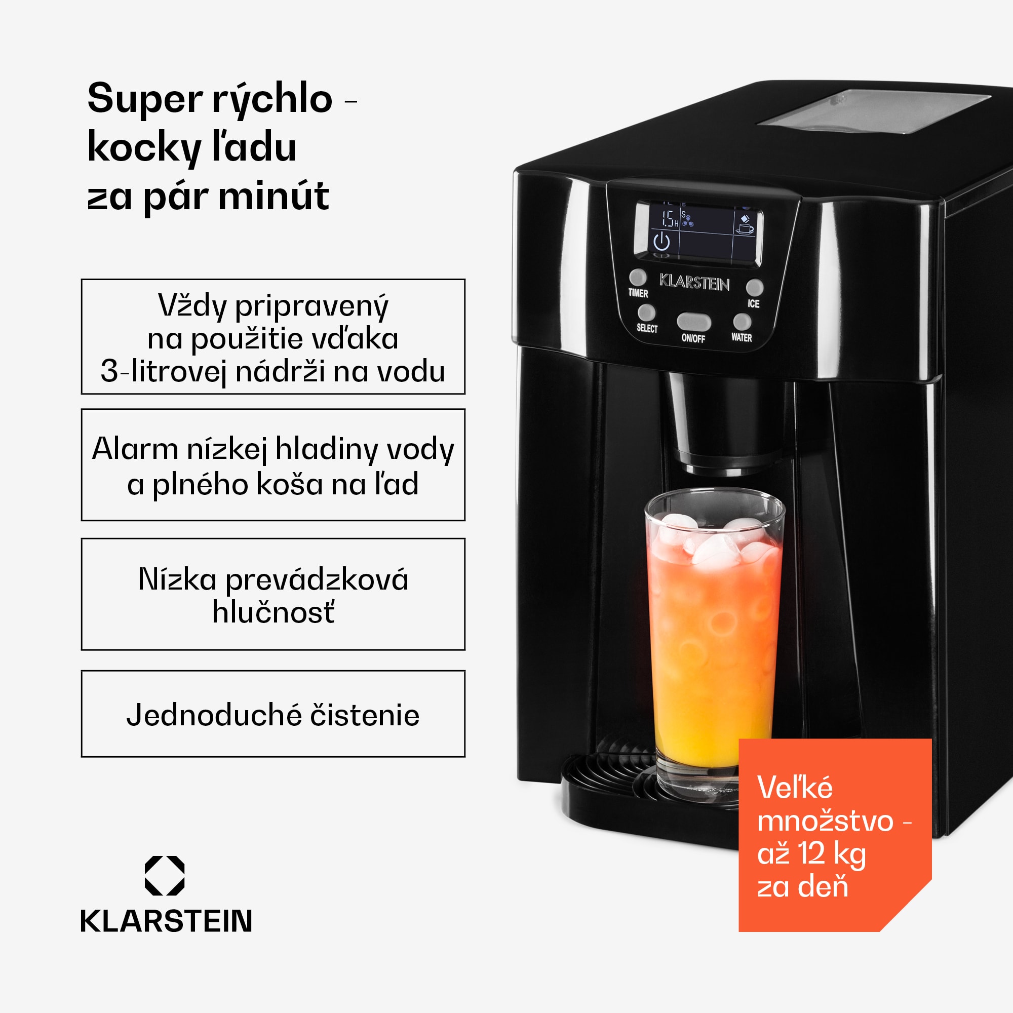 Klarstein Ice Volcano 2 G, výrobník ľadu, 12 kg/24 h, zariadenie na výrobu ľadu, LED, čierny – Obrázok 2
