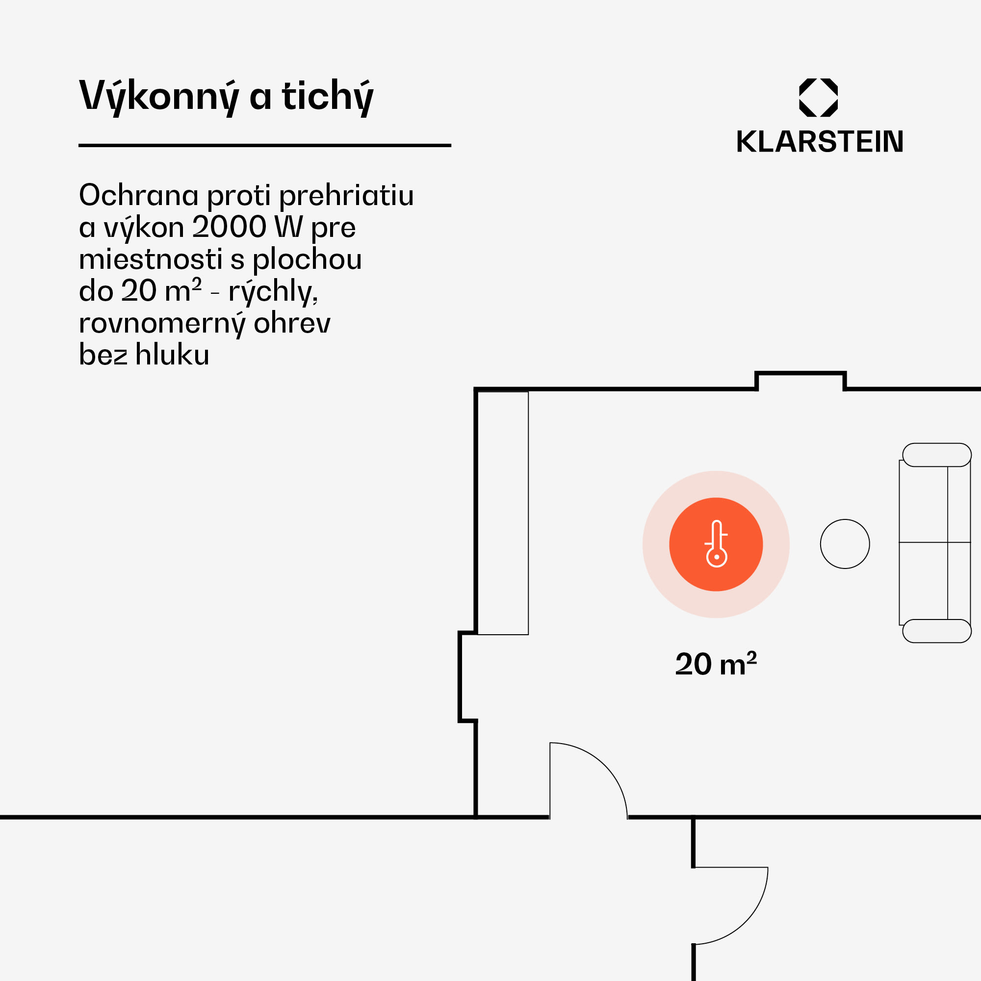Klarstein Bornholm, konvektor, 2000 W, LED displej, 2 stupne ohrevu, biely – Obrázok 2