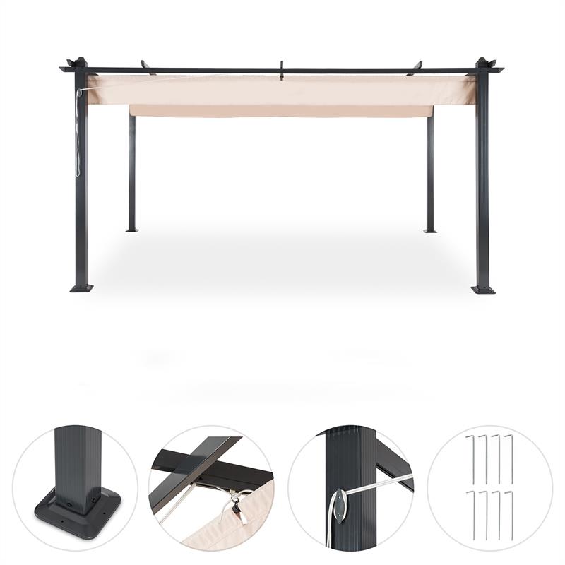 Blumfeldt Pantheon, pergola, prístrešok, 3 x 4 m, hliník, strieška proti slnku, polyester, béžová – Obrázok 2