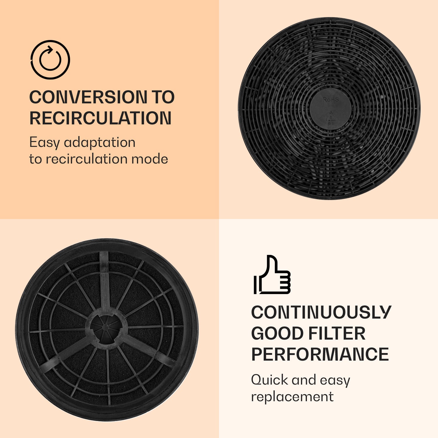 Filter s aktívnym uhlím, pre digestory Klarstein, ø 17,5 cm, 2 kusy, náhradný filter, príslušenstvo – Obrázok 2
