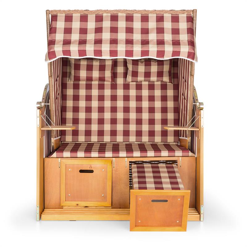 Blumfeldt Hiddensee, plážové sedenie, plážový kôš XL, dvojsedadlo, ležadlo, borovica, červené/biele, károvaný motív – Obrázok 2