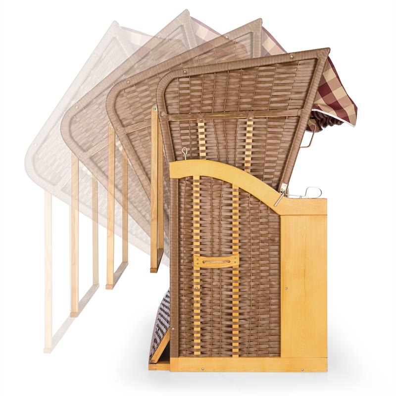 Blumfeldt Hiddensee, plážové sedenie, plážový kôš XL, dvojsedadlo, ležadlo, borovica, červené/biele, károvaný motív – Obrázok 3