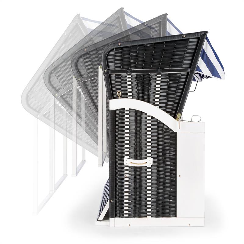 Blumfeldt Hiddensee, plážové sedenie, plážový kôš XL, dvojsedadlo, ležadlo, borovica, modré/biele, pruhovaný motív – Obrázok 3