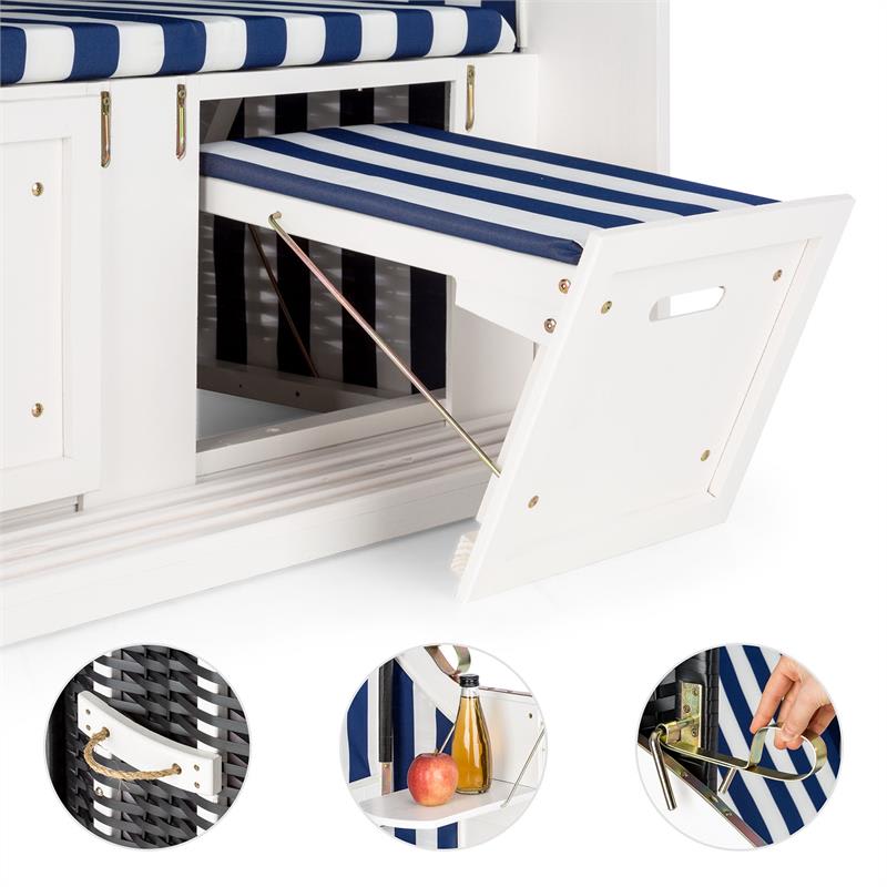 Blumfeldt Hiddensee, plážové sedenie, plážový kôš XL, dvojsedadlo, ležadlo, borovica, modré/biele, pruhovaný motív – Obrázok 4