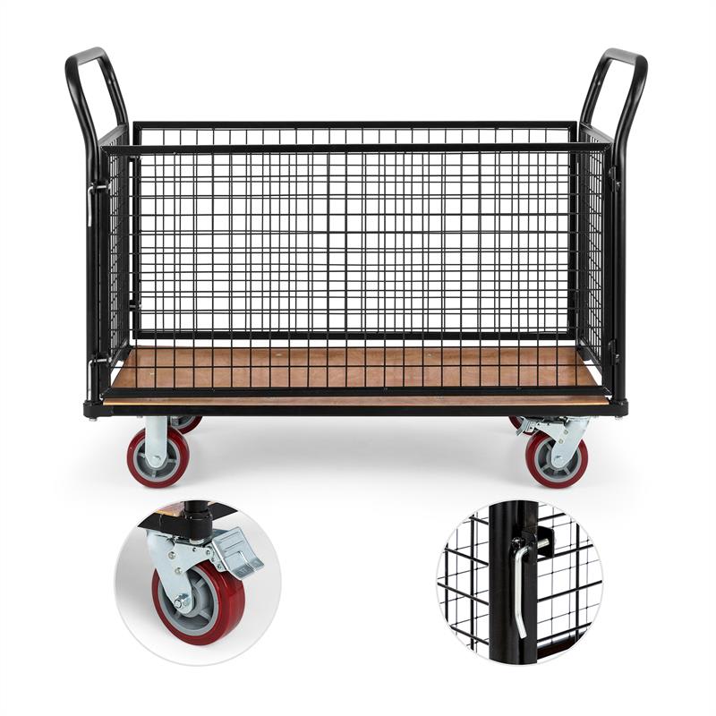 Waldbeck Loadster, mriežkový vozík, pojazdný, skladový vozík, max. 500 kg, drevený spodok, čierny – Obrázok 3