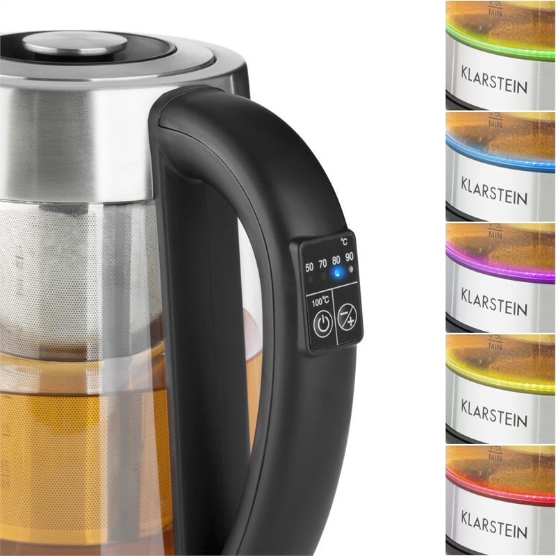 Klarstein Ostfriese, rýchlovarná kanvica a čajník 2 v 1, 1,7 l, 2200 W, LED, nehrdzavejúca oceľ, sklo – Obrázok 4