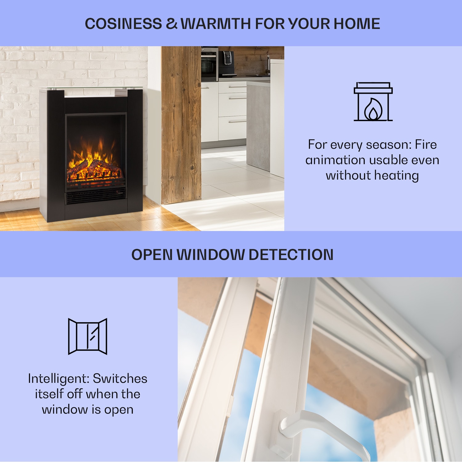 Klarstein Studio-5, elektrický krb, teplovzdušný ventilátor, 900/1800 W, diaľkové ovládanie, čierny – Obrázok 4