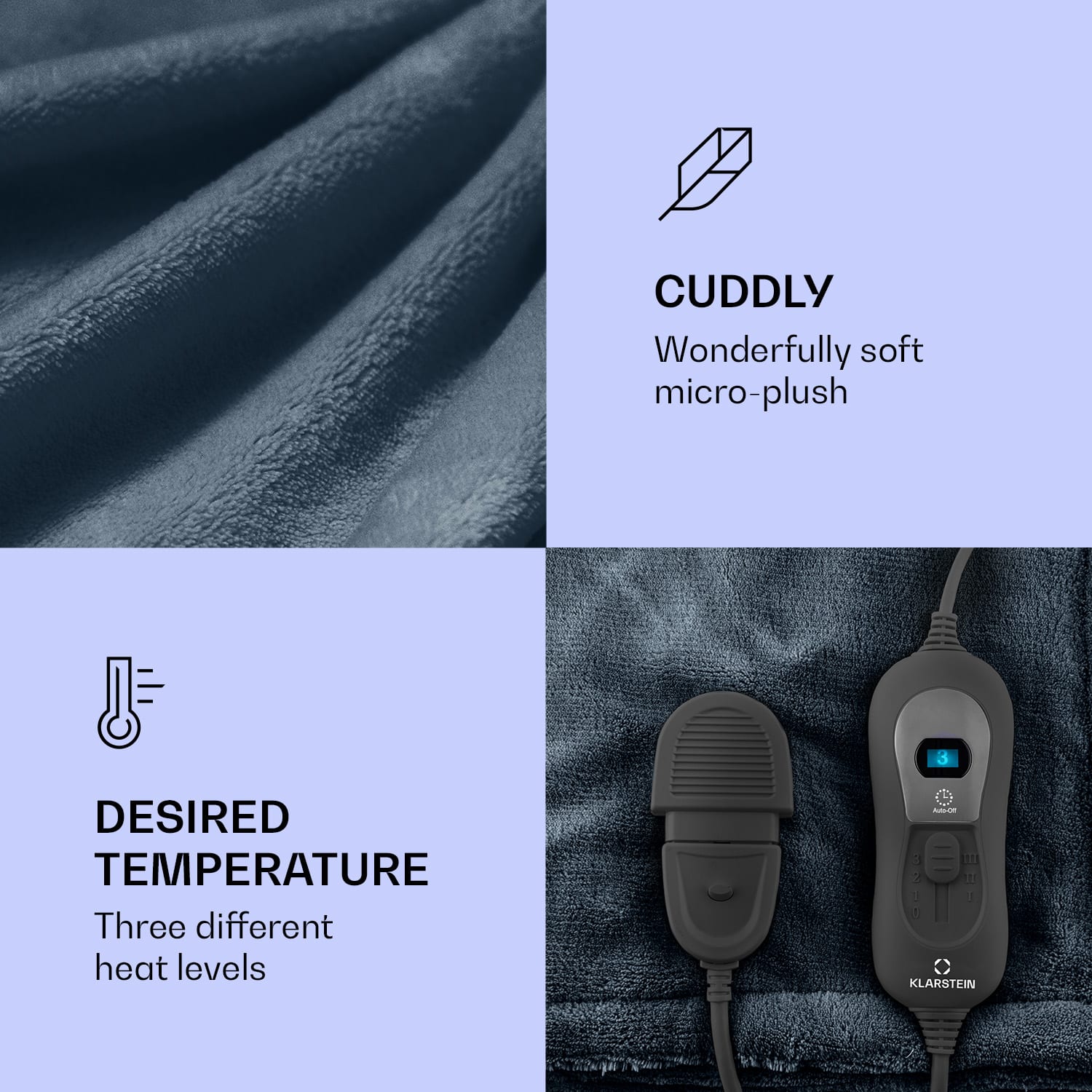 Klarstein Dr. Watson XXL, vyhrievacia deka, 120 W, 3 stupne ohrevu, prateľná, 180 x 130 cm, mikroplyš – Obrázok 3