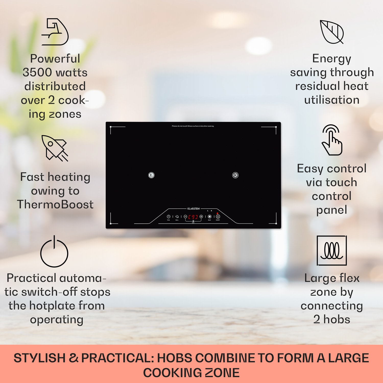 Klarstein Deejay, indukčná varná doska, 3500 W, sklokeramika, dotykové ovládanie, čierna – Obrázok 2