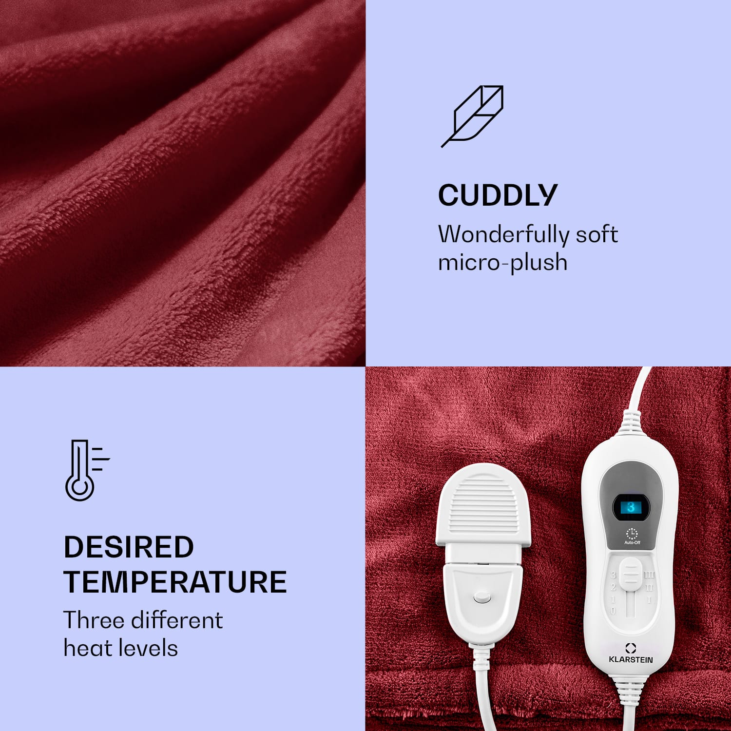 Klarstein Dr. Watson XL, vyhrievacia deka, 120 W, 3 úrovne ohrevu, 180 x 130 cm, ovládací panel – Obrázok 3