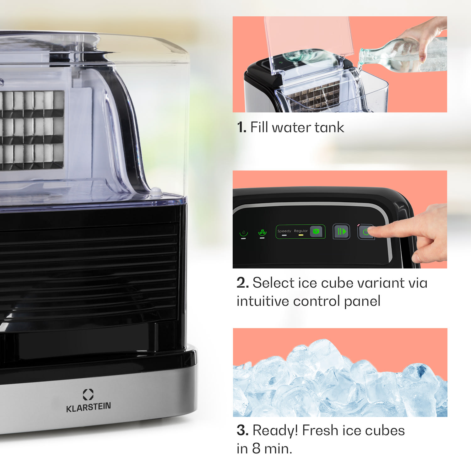 Klarstein Kristall, výrobník ľadu, krištáľovo číry ľad, 2 veľkosti, 2,5 l nádržka na vodu – Obrázok 4