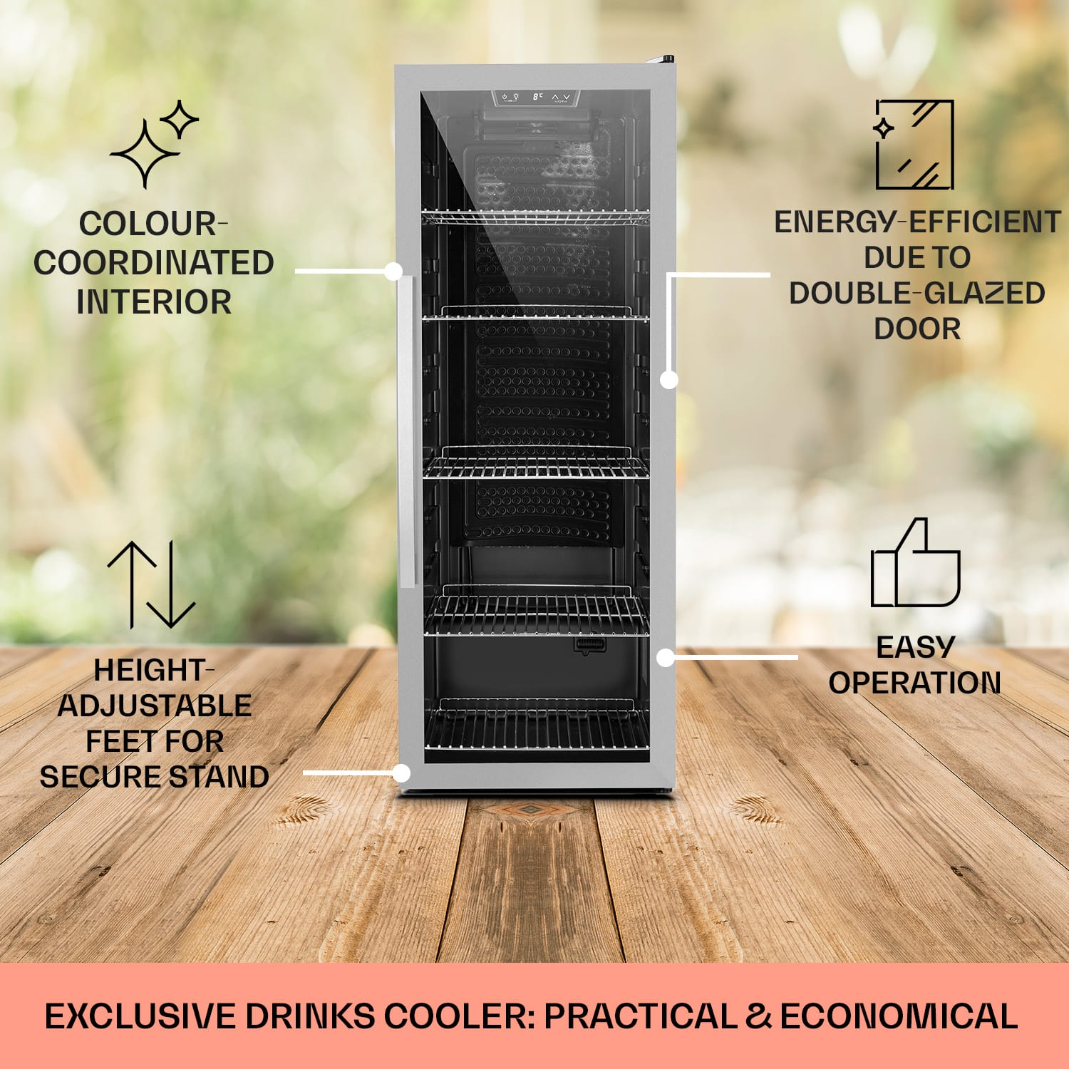 Klarstein Beersafe 6XL, chladnička na nápoje, 201 l, 0-10°C, sklo, energet. trieda G, nehrdzavejúca oceľ – Obrázok 5