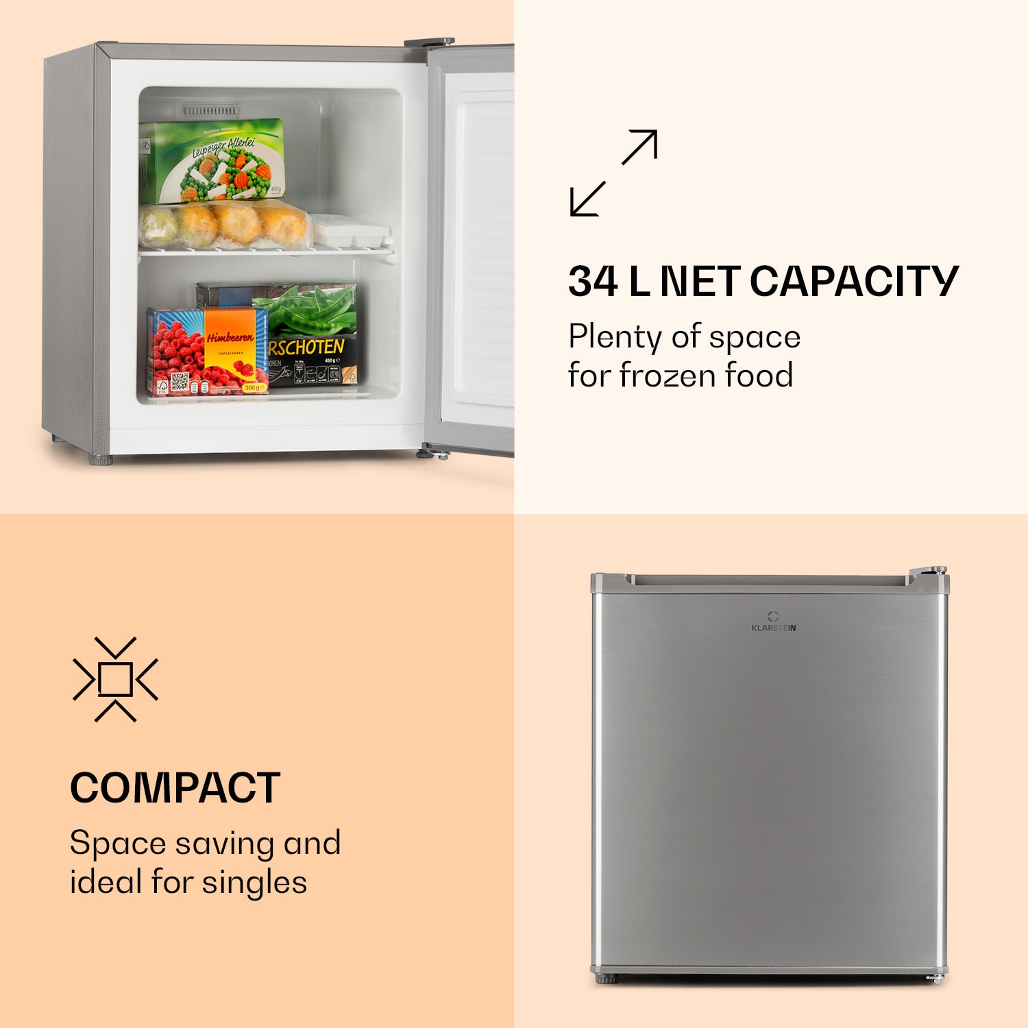 Klarstein Garfield Eco E, mraznička, 33 l, 4 hviezdičky, kompaktná, strieborná – Obrázok 4