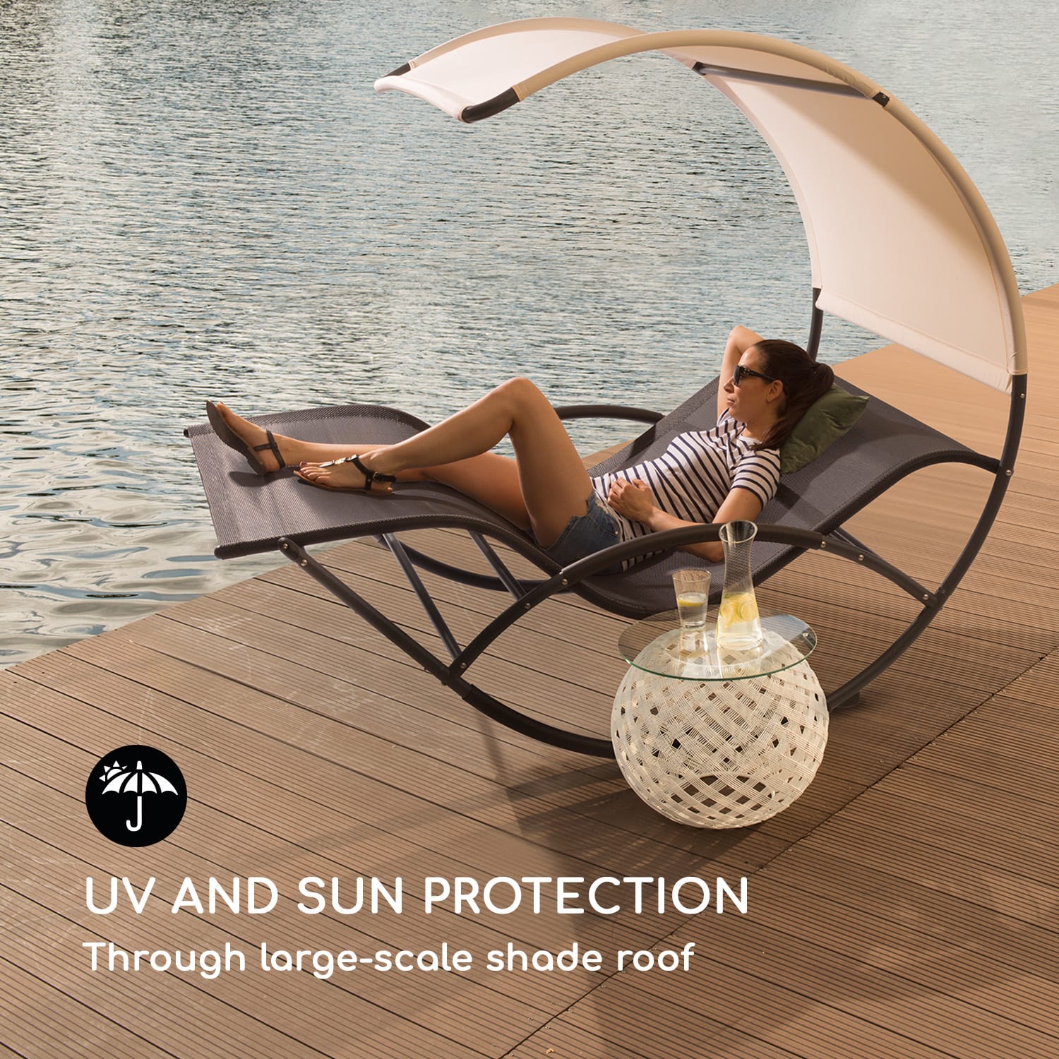 Blumfeldt The Big Easy, hojdacie ležadlo, nepremokavé, 350 kg max., UV ochrana, čierne – Obrázok 2