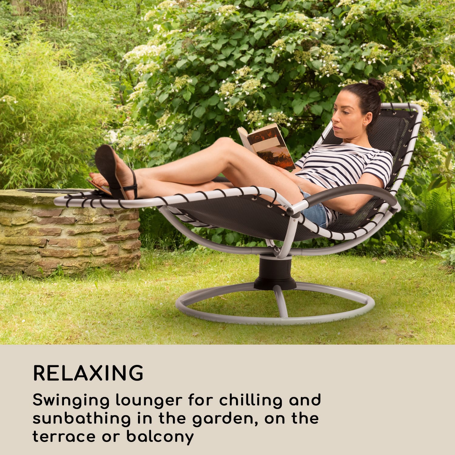 Blumfeldt The Chiller, hojdacie lehátko, 77 x 85 x 173 cm, 360 Comfort, ComfortMesh, čierne – Obrázok 2