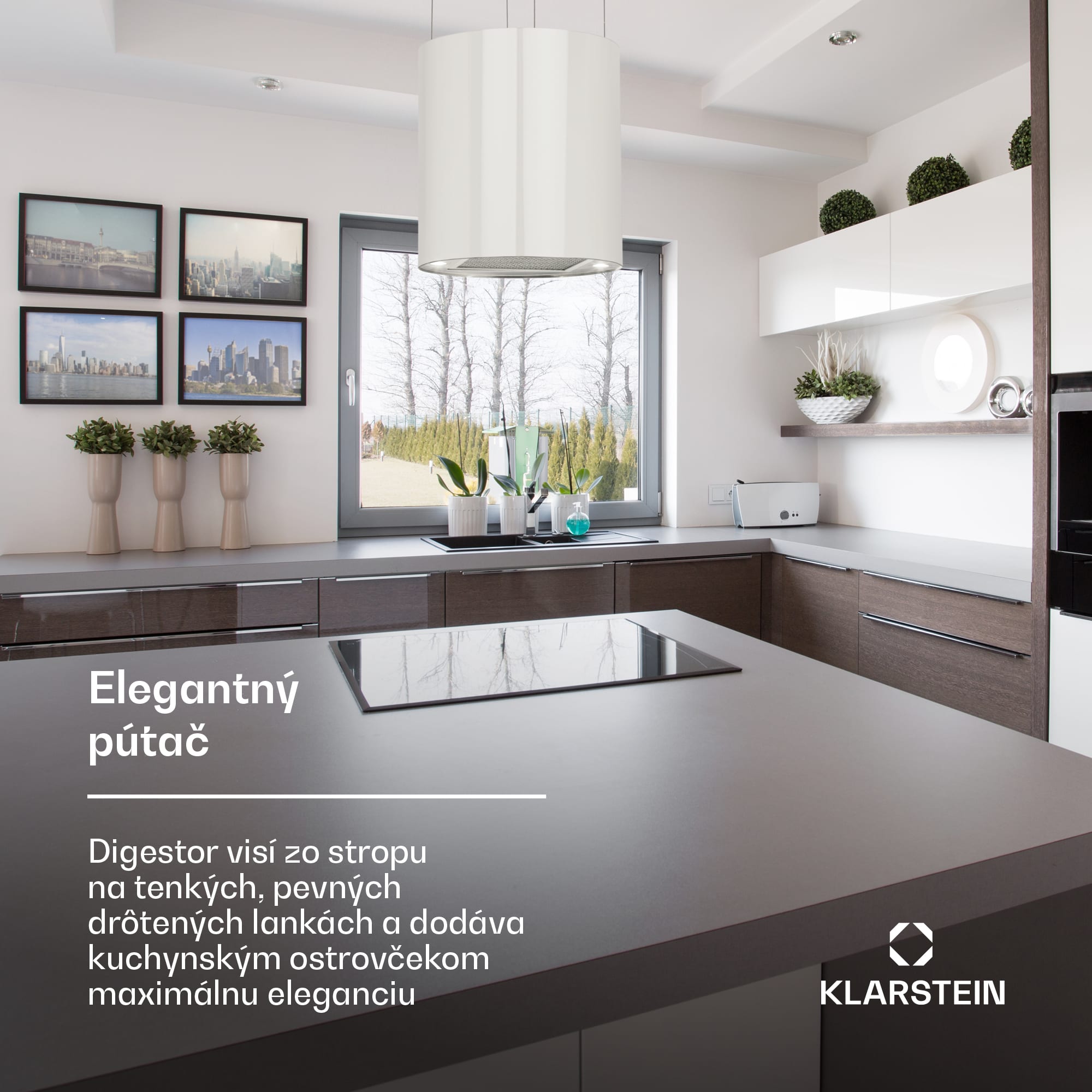 Klarstein Barett, digestor, 35 cm, ostrovčekový, 560 m³/h, LED, filter s aktívnym uhlím, biely – Obrázok 2