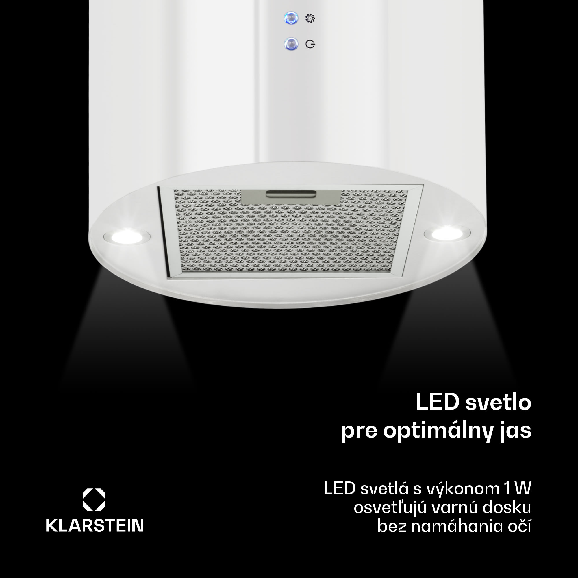 Klarstein Barett, digestor, 35 cm, ostrovčekový, 560 m³/h, LED, filter s aktívnym uhlím, biely – Obrázok 4
