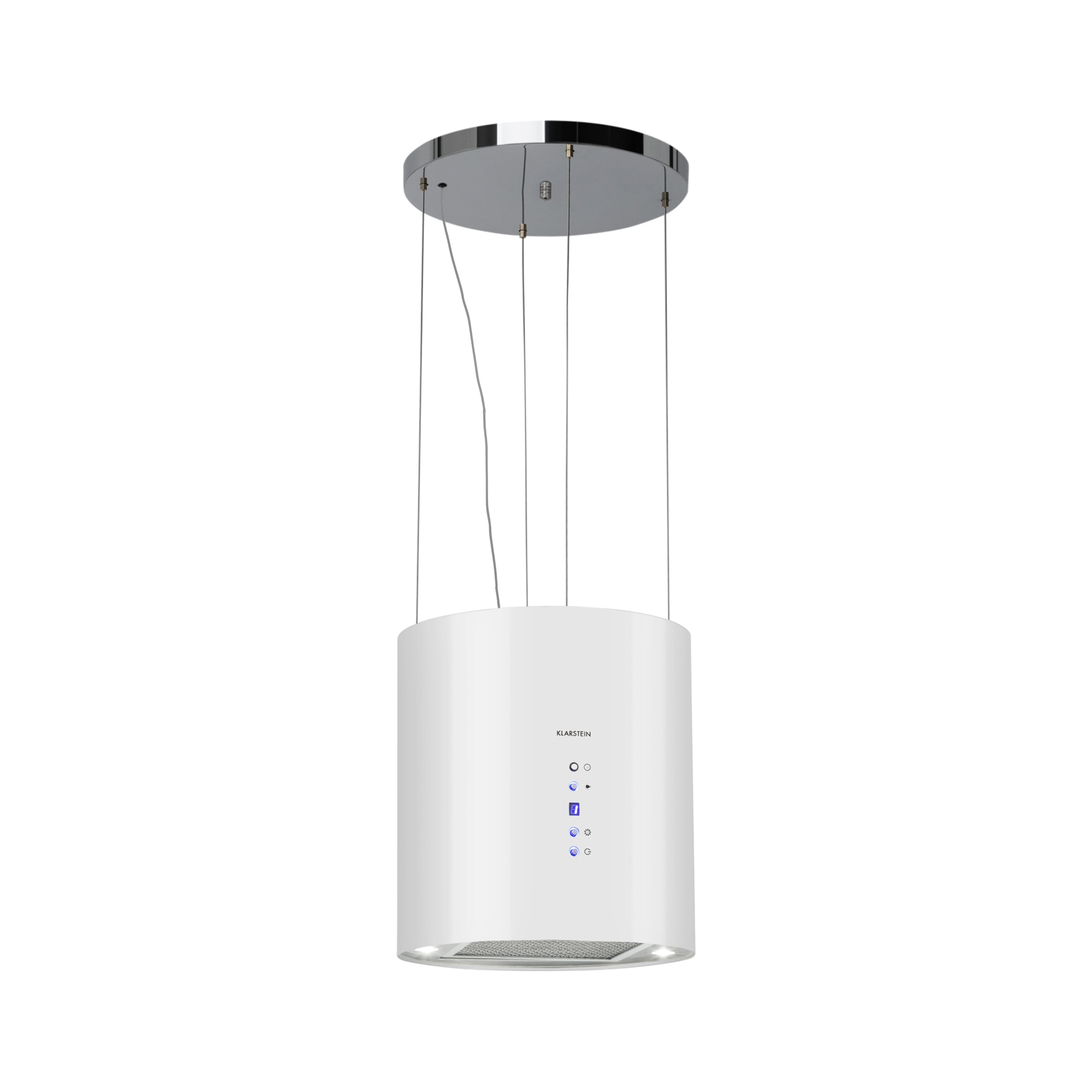 Klarstein Barett, digestor, 35 cm, ostrovčekový, 560 m³/h, LED, filter s aktívnym uhlím, biely