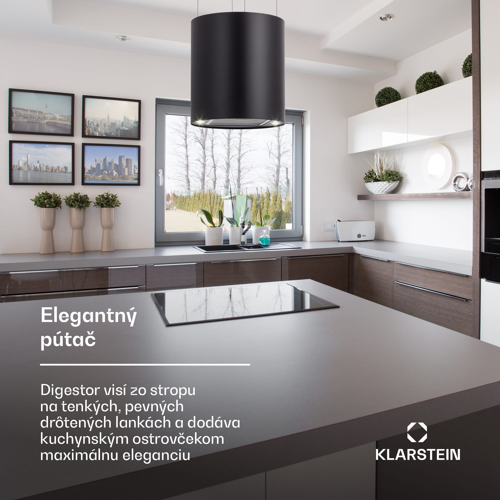 Klarstein Barett, digestor, 35 cm, ostrovčekový, 522 m³/h, LED, filter s aktívnym uhlím, čierny – Obrázok 2