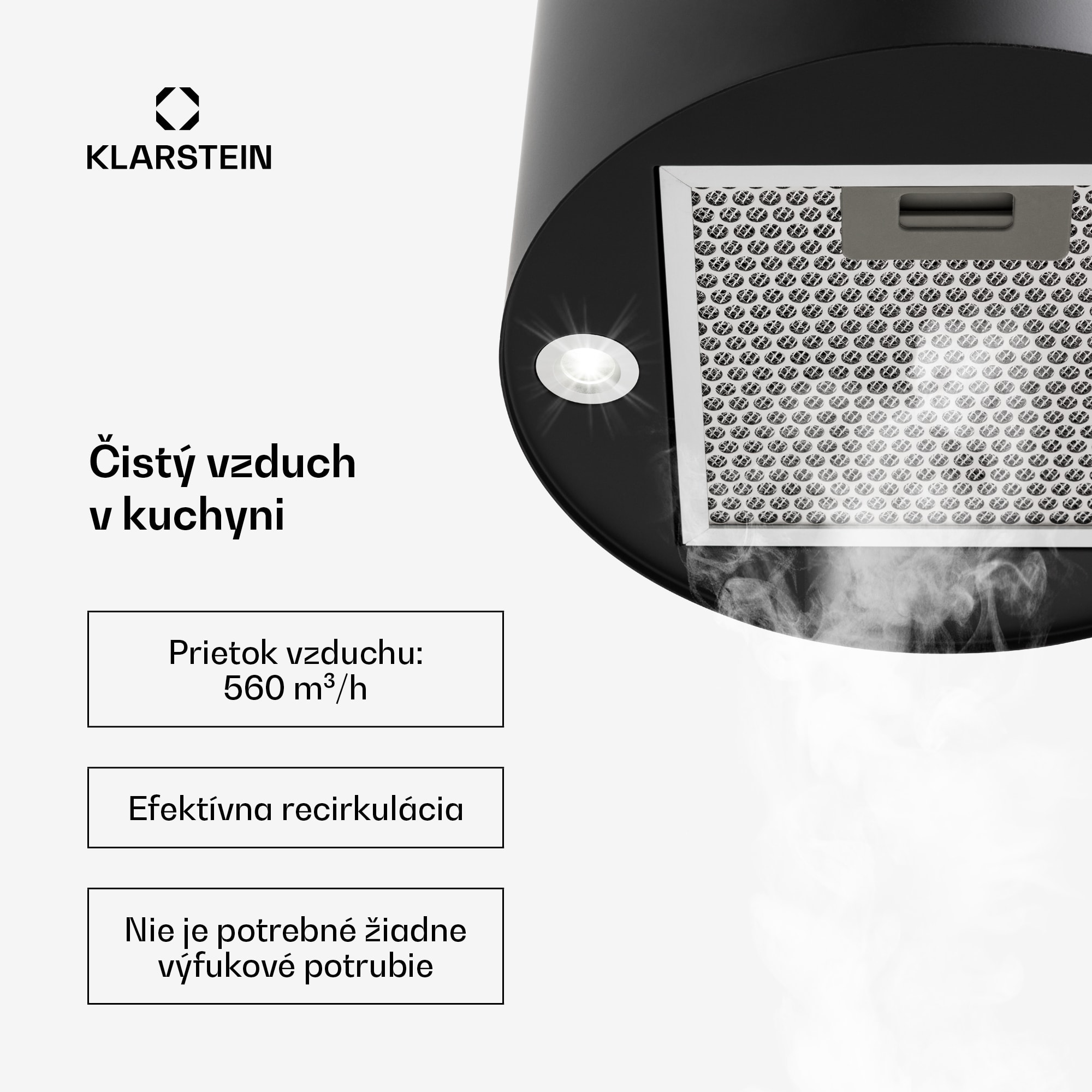 Klarstein Barett, digestor, 35 cm, ostrovčekový, 522 m³/h, LED, filter s aktívnym uhlím, čierny – Obrázok 3