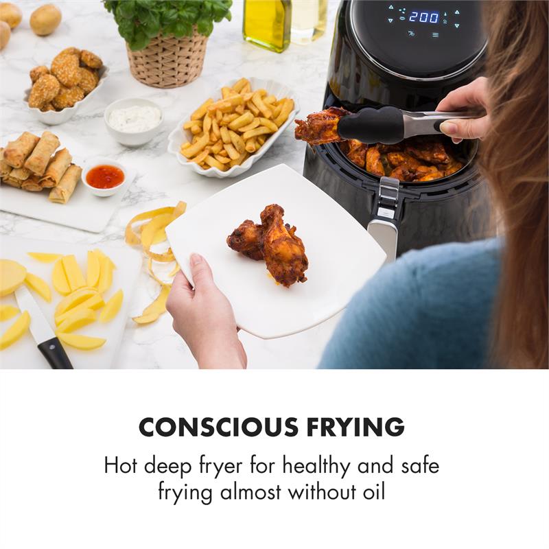 Klarstein AirVital, teplovzdušná fritéza, 1300 W, 2,5 l, nepriľnavý povrch CeraPlus, dotykové ovládanie, čierna – Obrázok 2