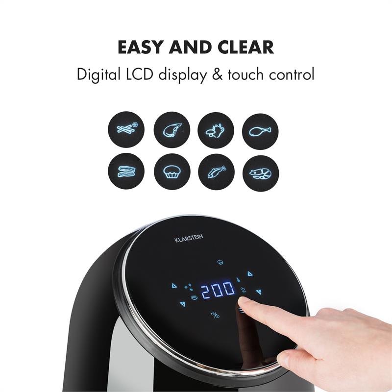 Klarstein AirVital, teplovzdušná fritéza, 1300 W, 2,5 l, nepriľnavý povrch CeraPlus, dotykové ovládanie, čierna – Obrázok 5