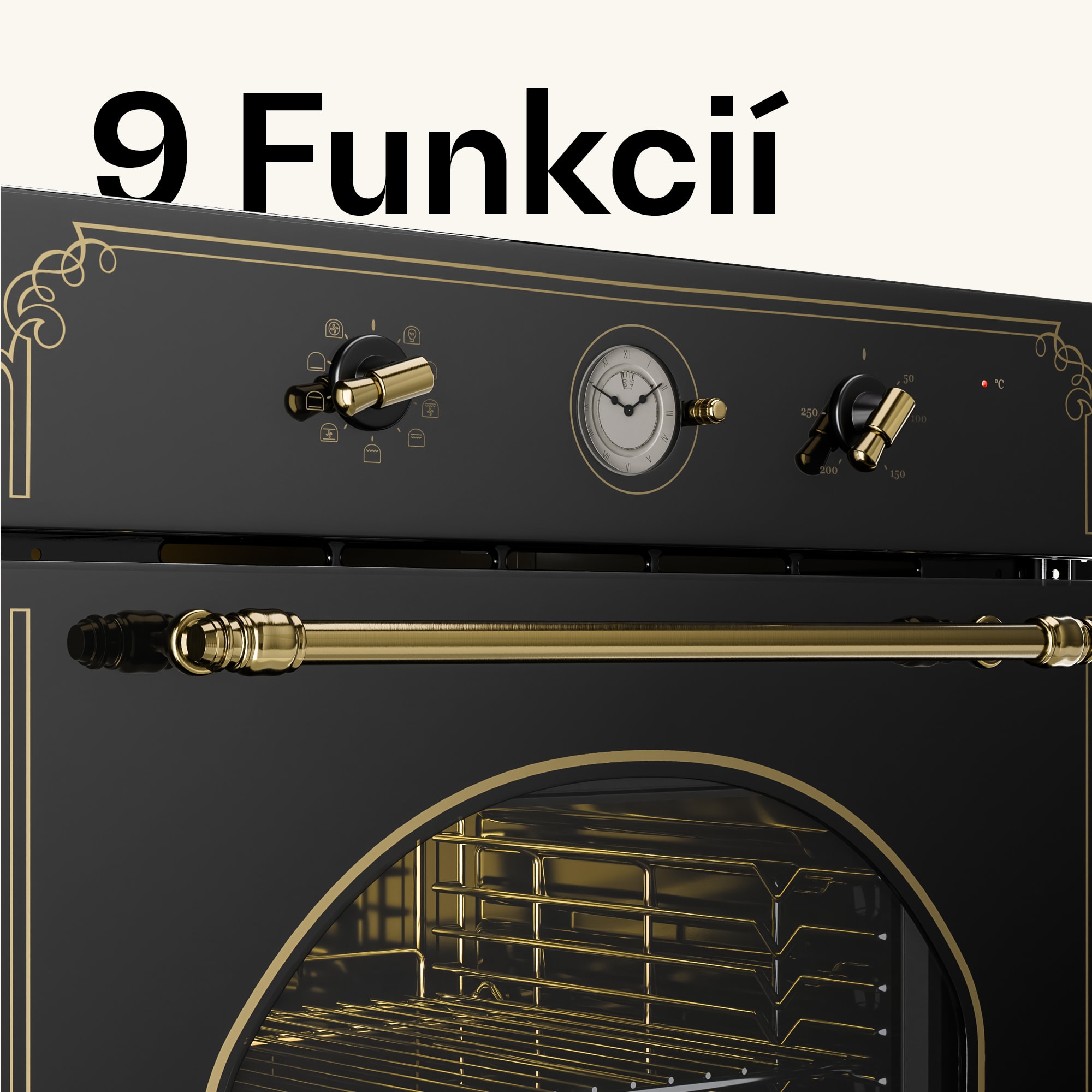 Klarstein Victoria, vstavaná rúra, retro vzhľad, 9 funkcií, 50 – 250 °C, čierna – Obrázok 3