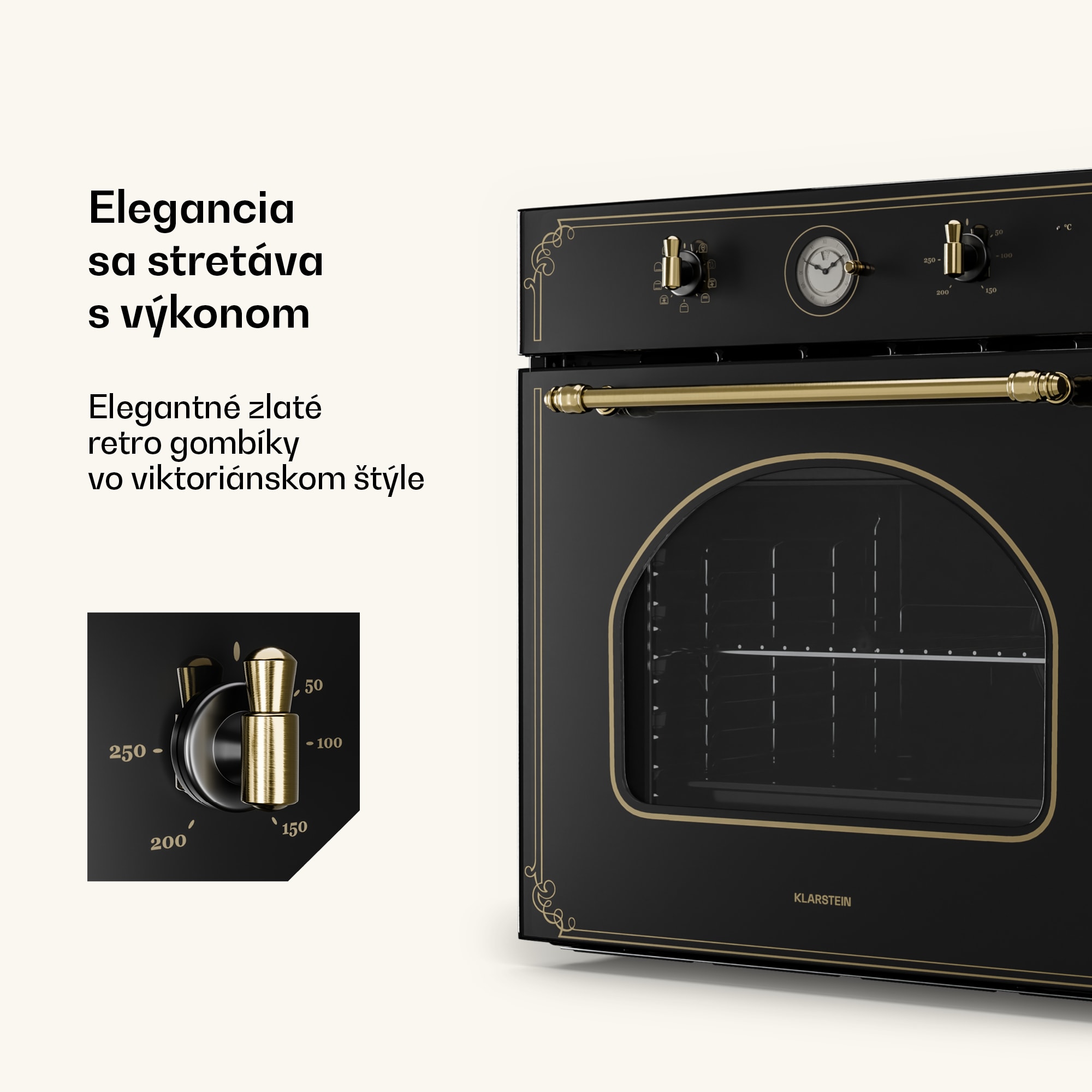 Klarstein Victoria, vstavaná rúra, retro vzhľad, 9 funkcií, 50 – 250 °C, čierna – Obrázok 4