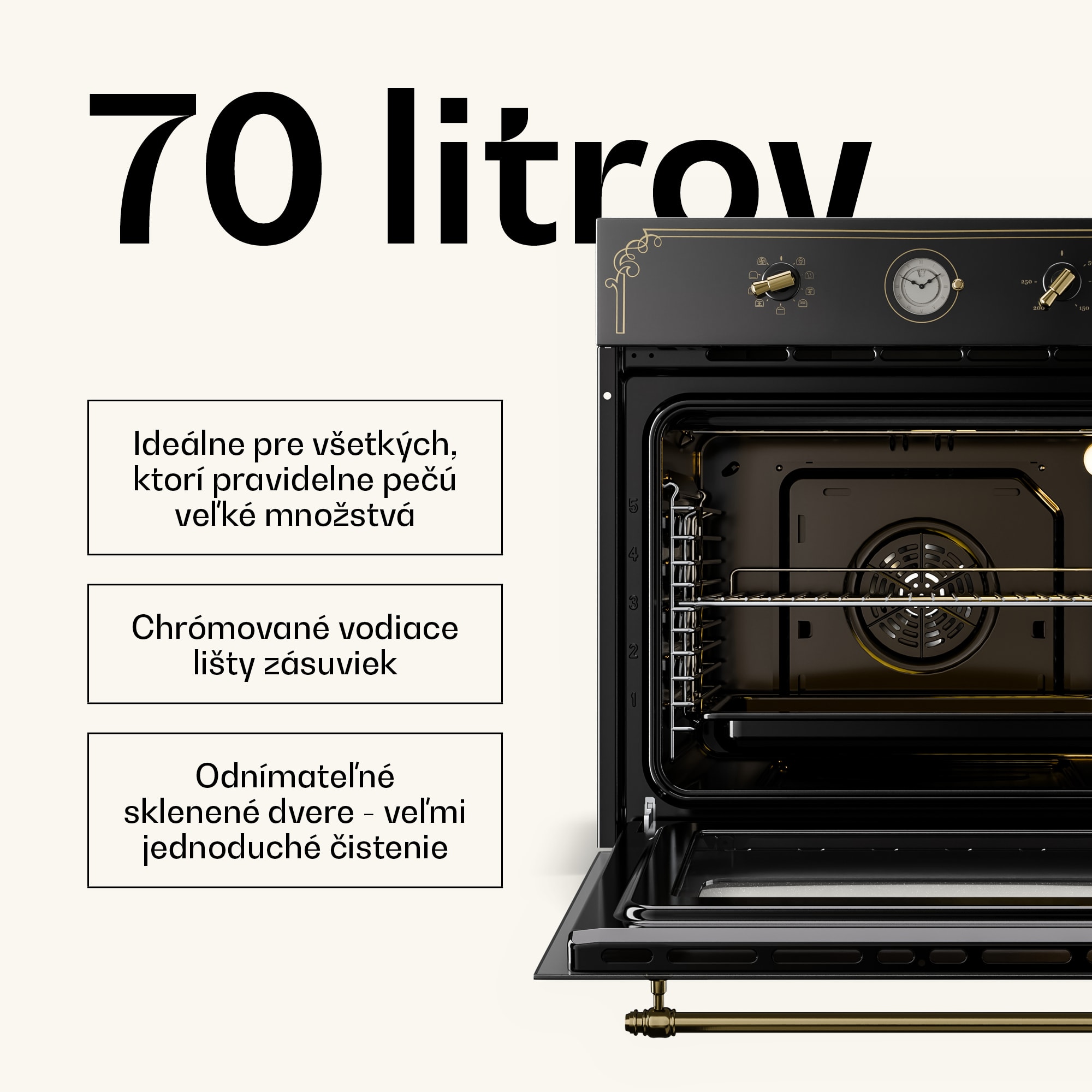Klarstein Victoria, vstavaná rúra, retro vzhľad, 9 funkcií, 50 – 250 °C, čierna – Obrázok 5