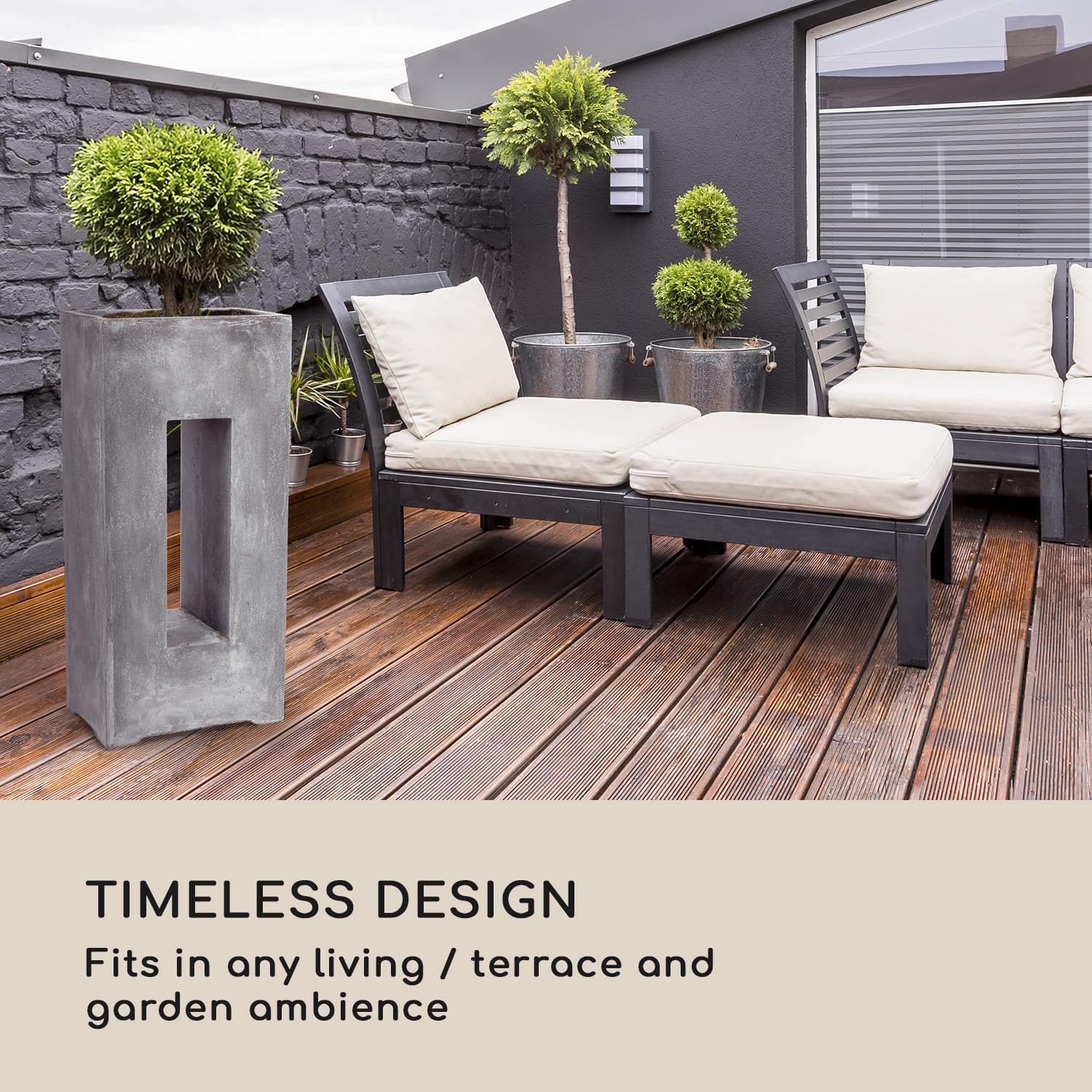 Blumfeldt Airflor, kvetináč, 45 x 100 x 27 cm, sklolaminát, do interiéru aj exteriéru, svetlosivý – Obrázok 2